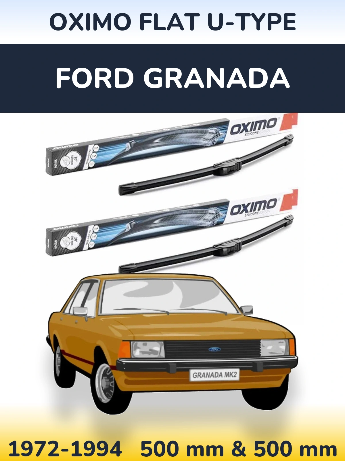 Komplet przednich wycieraczek Oximo Flat U-type 500 & 500 mm do Ford Granada 1972-1994
