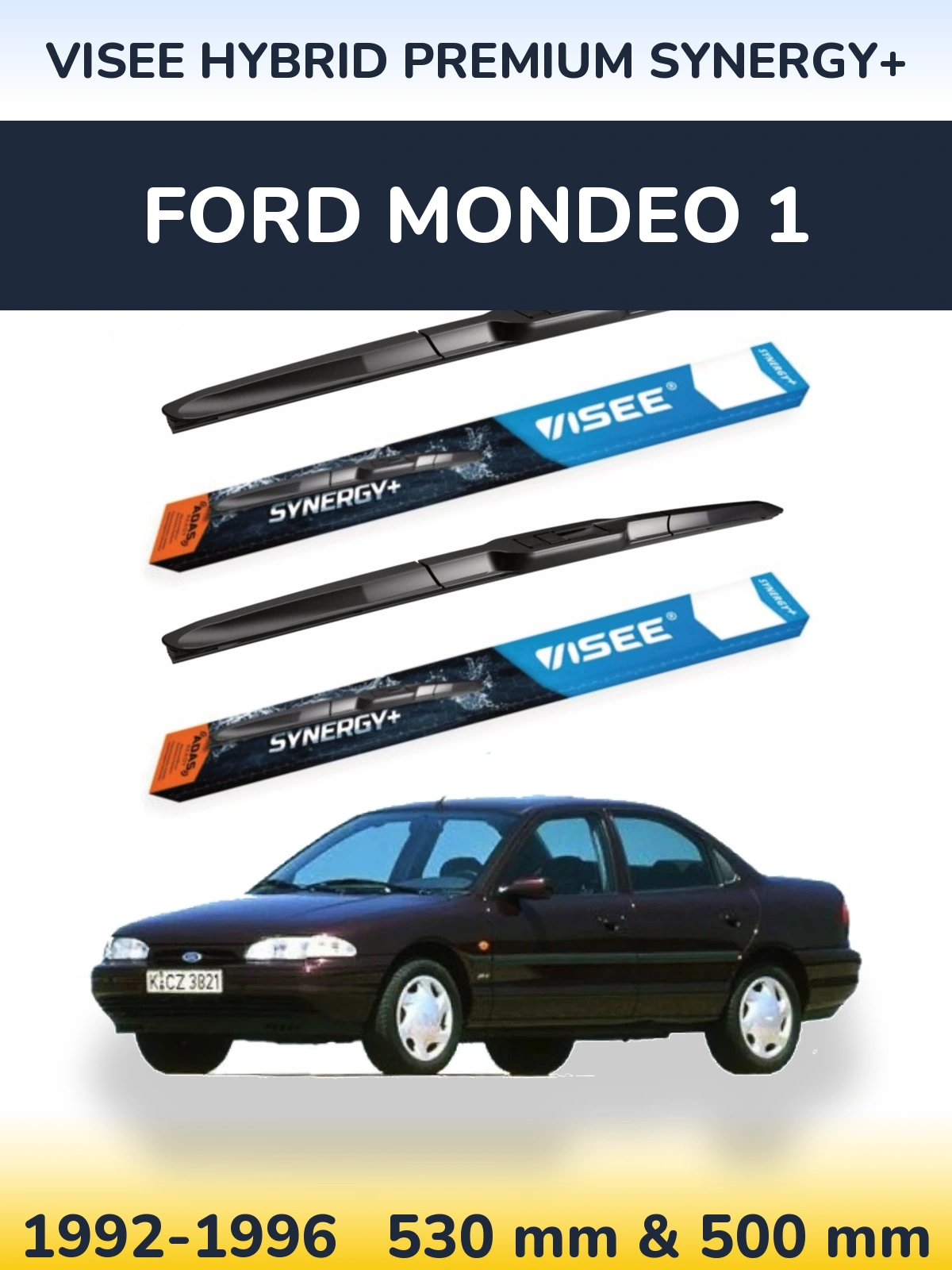Komplet przednich wycieraczek VISEE HYBRID PREMIUM SYNERGY+ 530 & 500 mm do Ford Mondeo 1 1992-1996