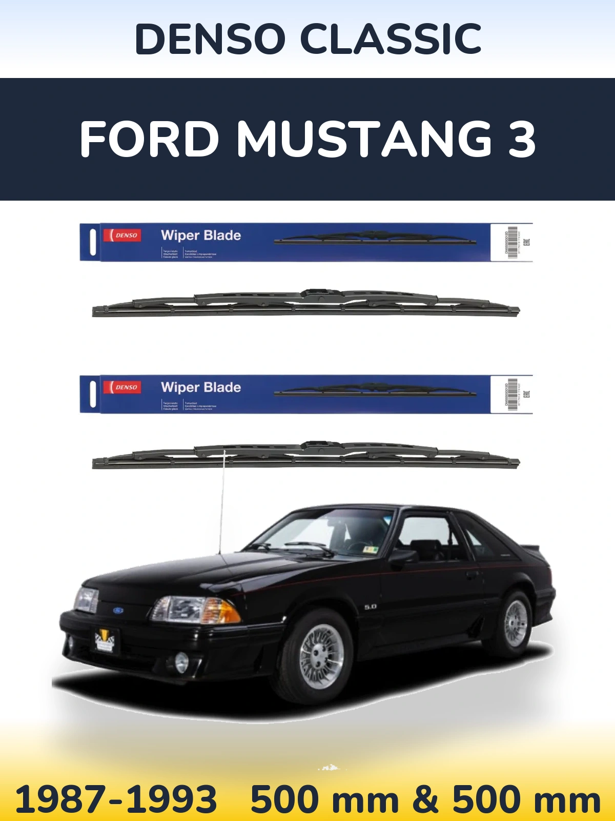 Komplet przednich wycieraczek Denso Classic 500 & 500 mm do Ford Mustang 3 1987-1993