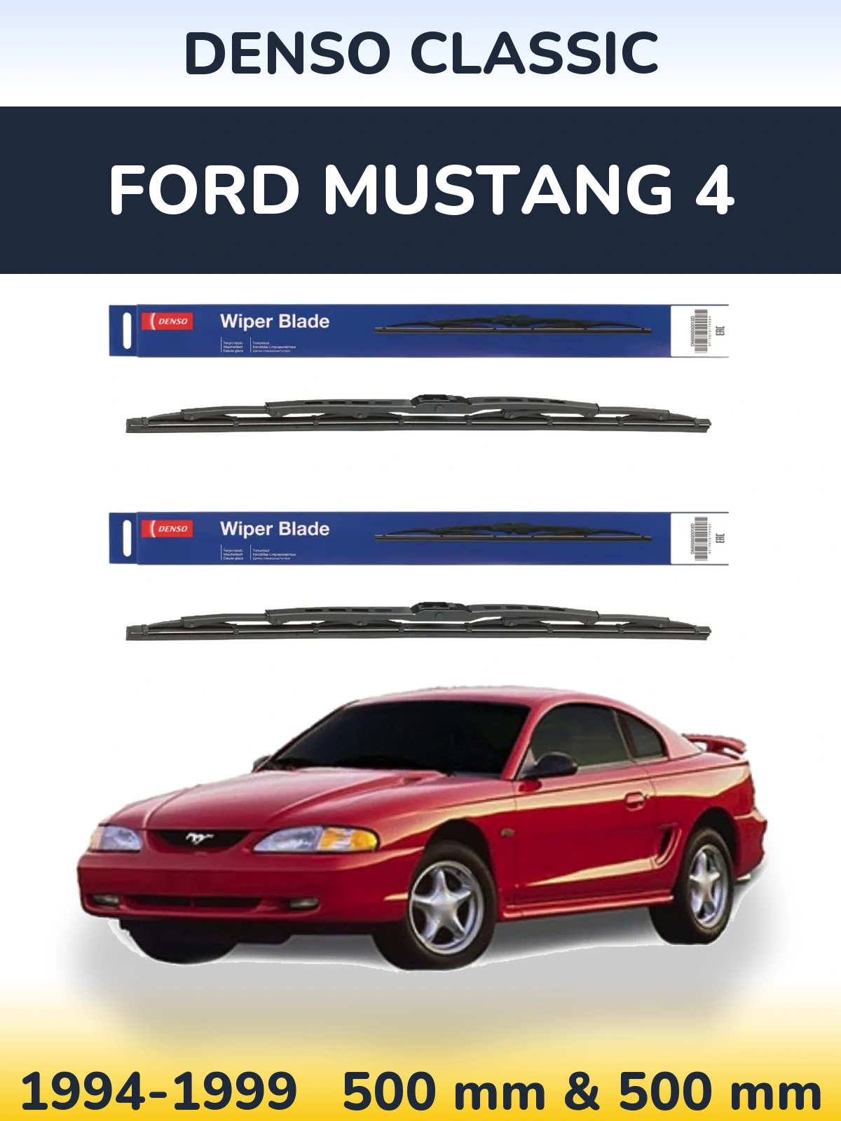 Front wiper blade set Denso Classic 500 & 500 mm for Ford Mustang 4 1994-1999