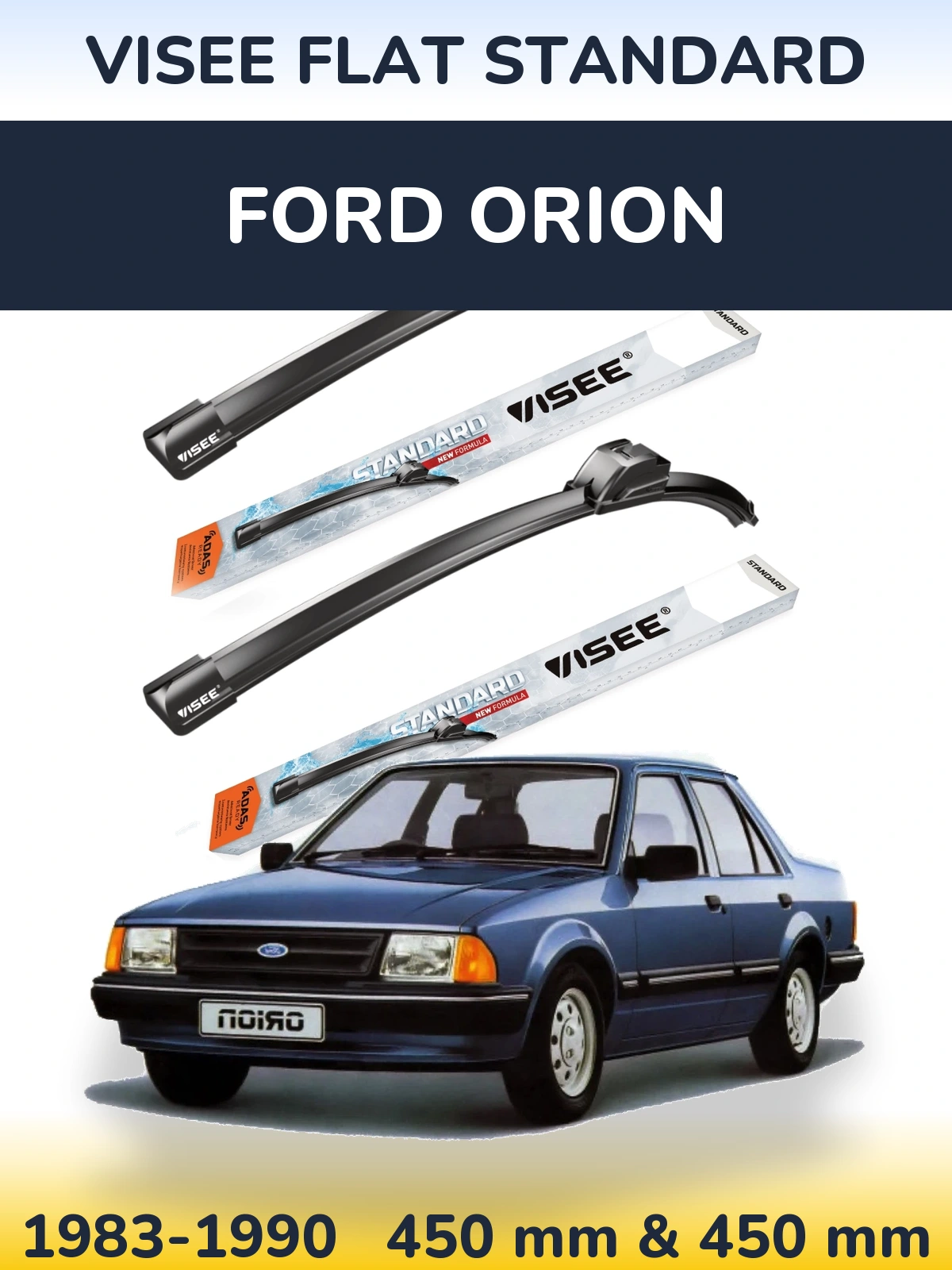 Комплект передних дворников VISEE FLAT STANDARD 450 & 450 мм для Ford Orion 1983-1990