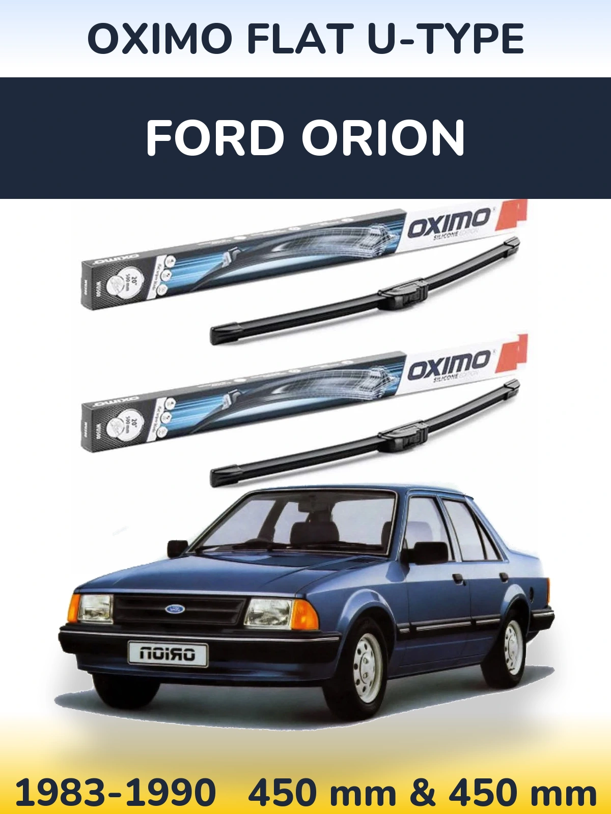 Комплект передних дворников Oximo Flat U-type 450 & 450 мм для Ford Orion 1983-1990