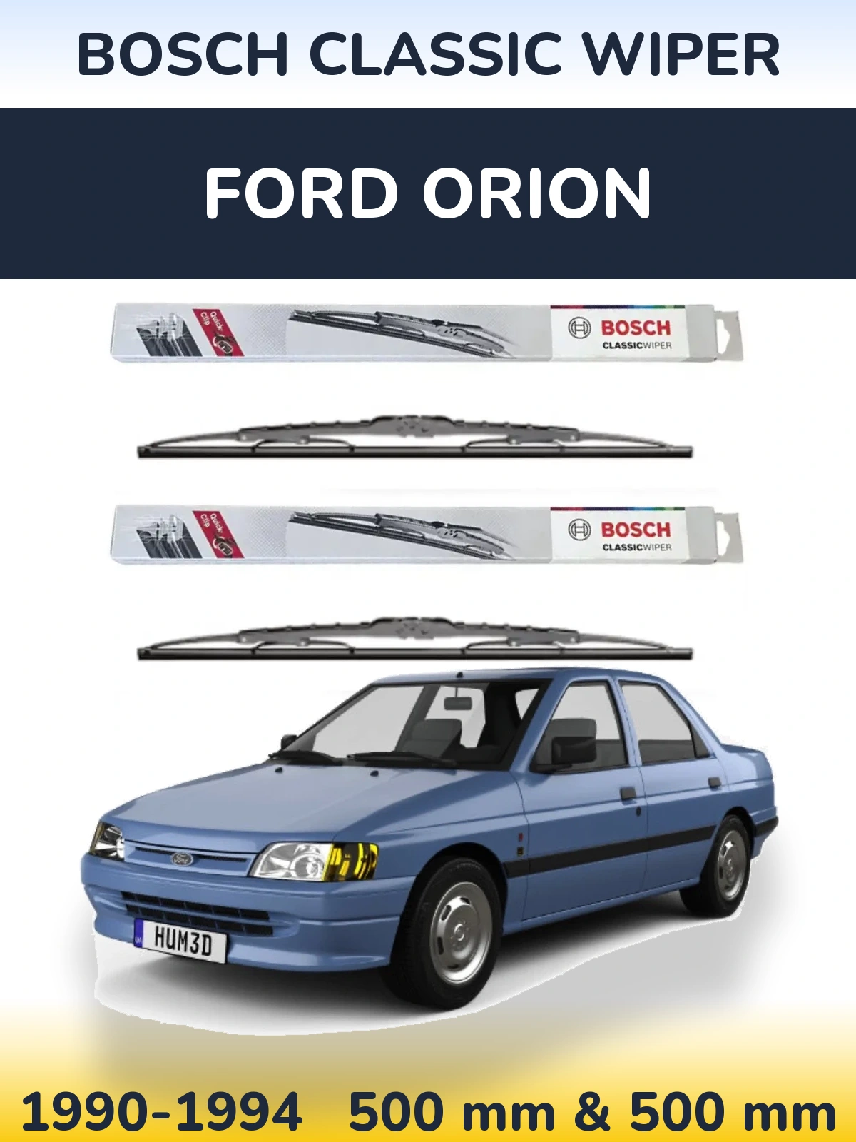 Komplet przednich wycieraczek BOSCH Classic Wiper 500 & 500 mm do Ford Orion 1990-1994