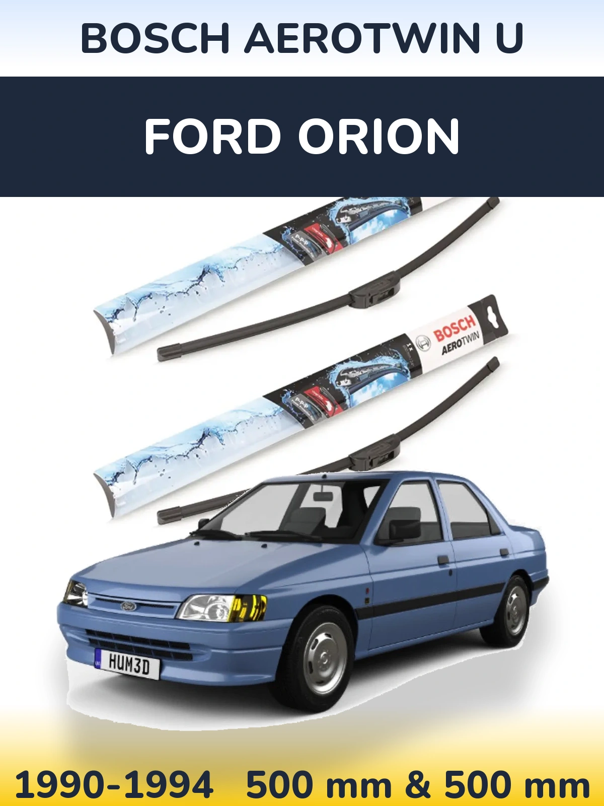 Комплект передних дворников BOSCH AeroTwin U 500 & 500 мм для Ford Orion 1990-1994