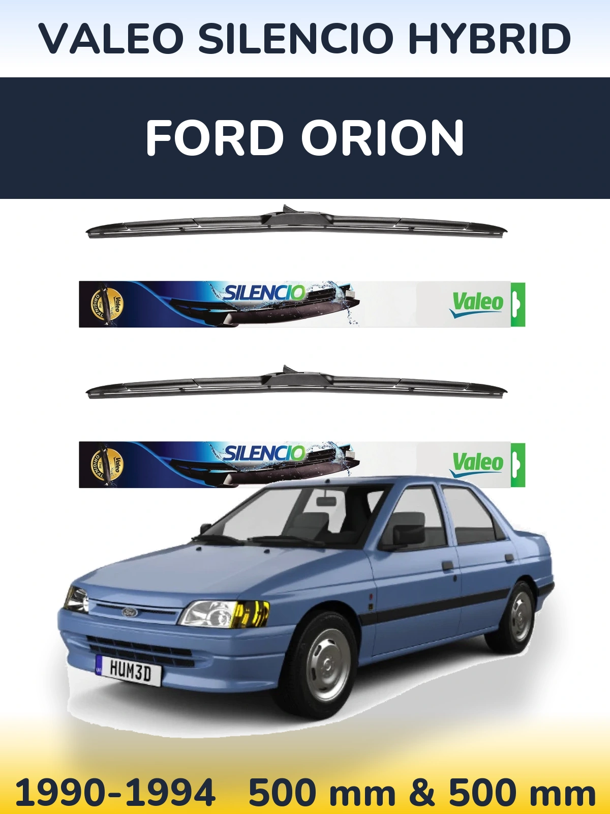 Komplet przednich wycieraczek Valeo Silencio Hybrid 500 & 500 mm do Ford Orion 1990-1994