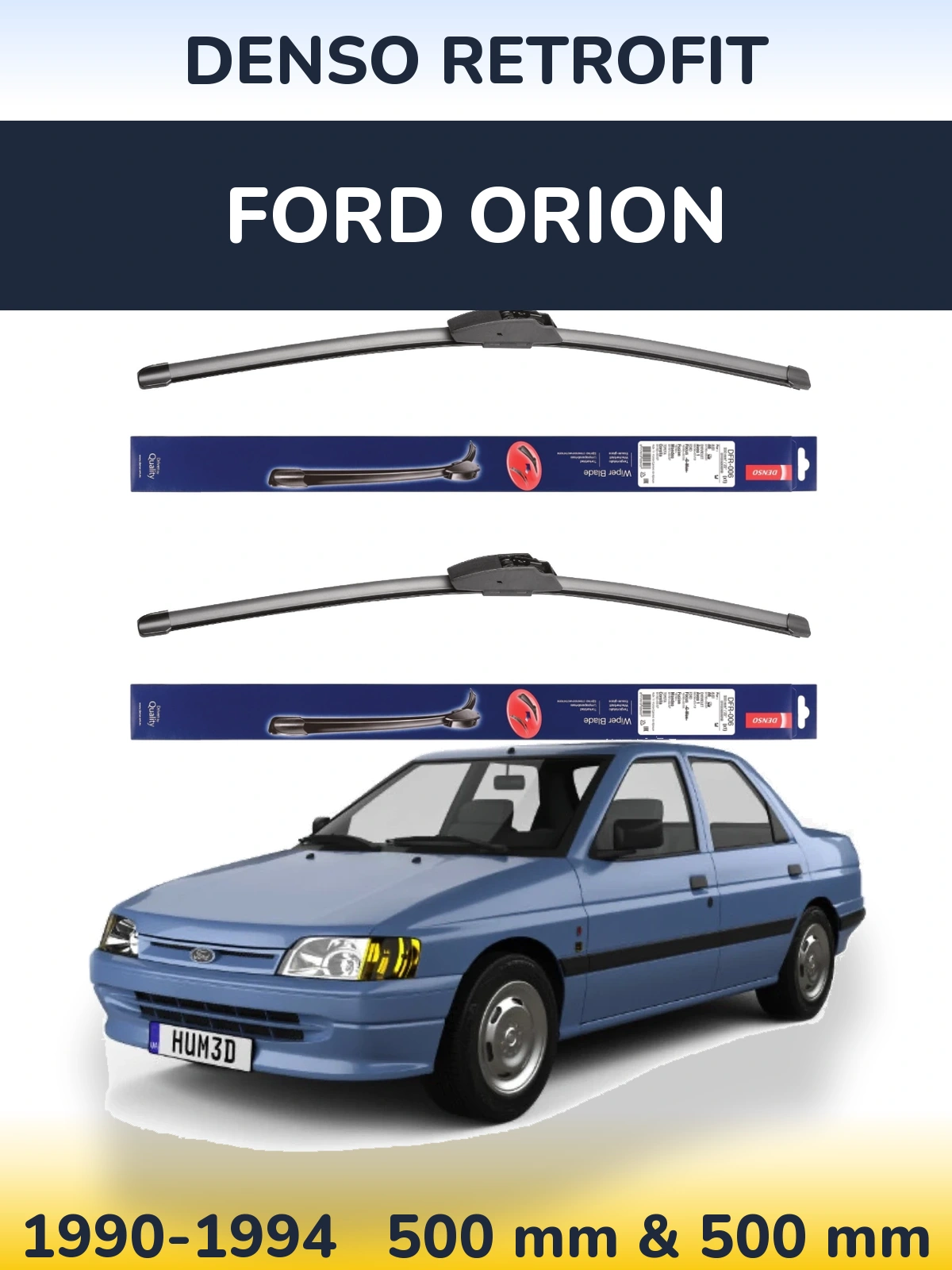 Komplet przednich wycieraczek Denso Retrofit 500 & 500 mm do Ford Orion 1990-1994