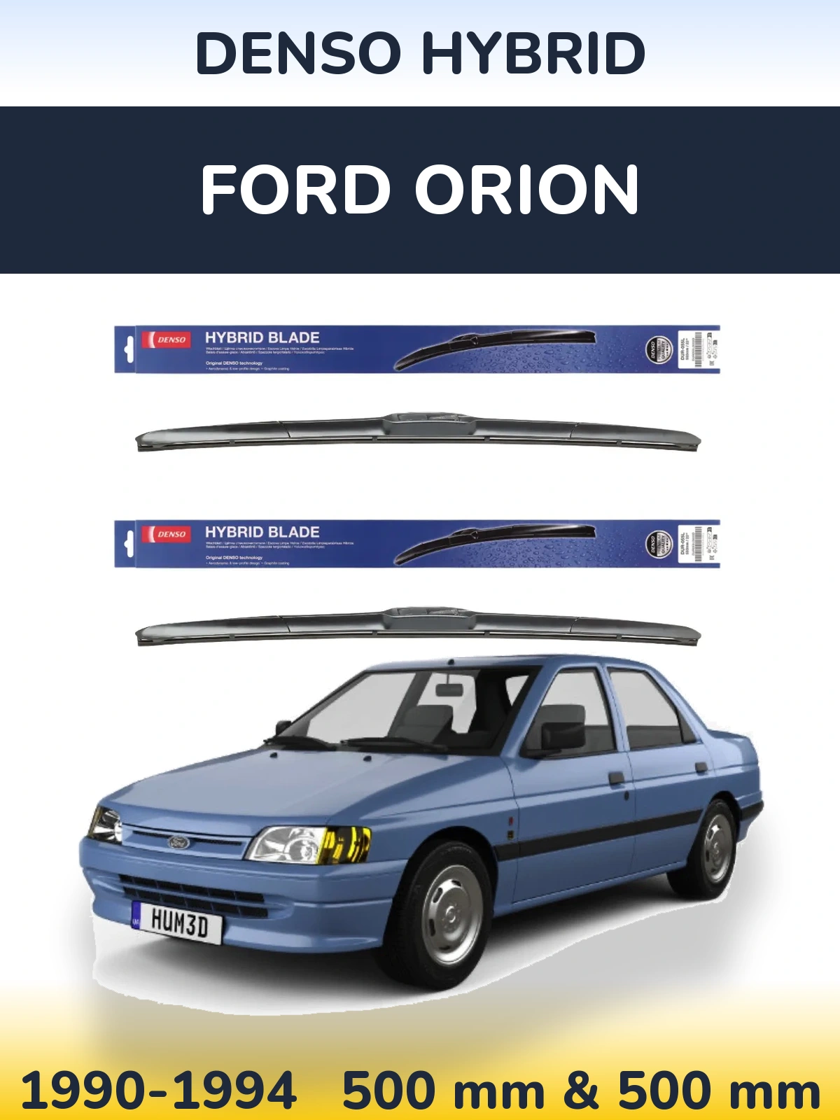 Komplet przednich wycieraczek Denso Hybrid 500 & 500 mm do Ford Orion 1990-1994