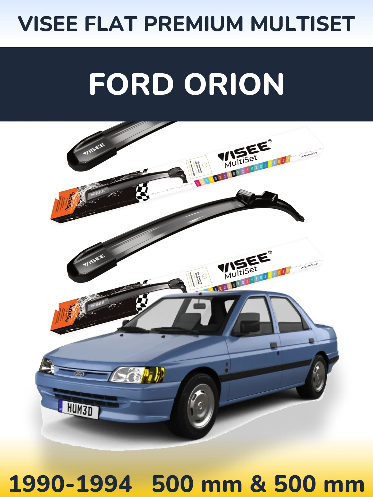 Komplet przednich wycieraczek VISEE FLAT PREMIUM MultiSet 500 & 500 mm do Ford Orion 1990-1994