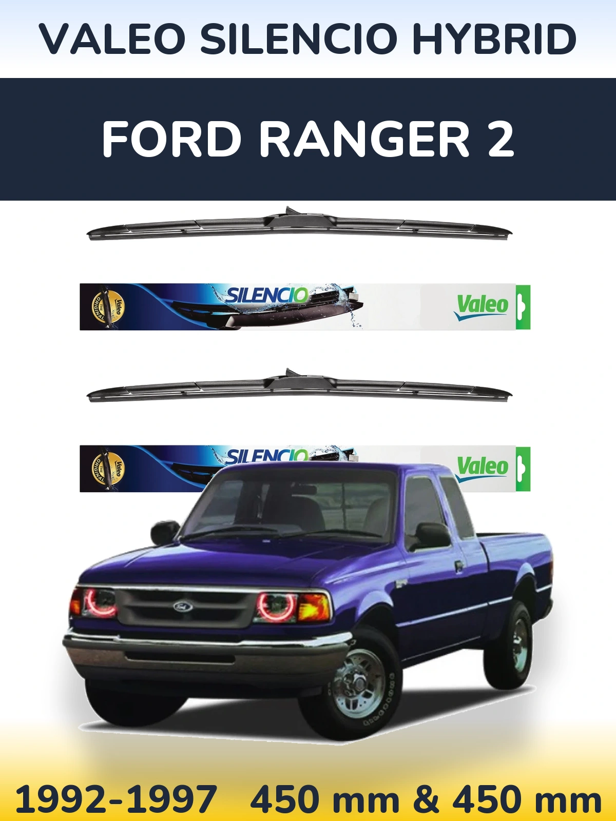 Комплект передних дворников Valeo Silencio Hybrid 450 & 450 мм для Ford Ranger 2 1992-1997