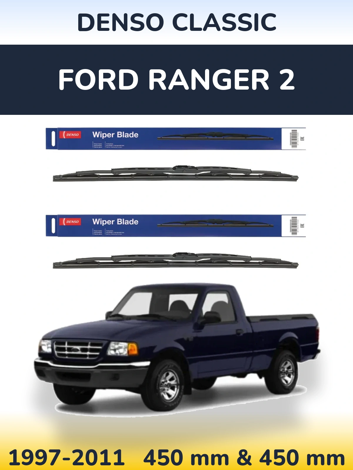 Komplet przednich wycieraczek Denso Classic 450 & 450 mm do Ford Ranger 2 1997-2011