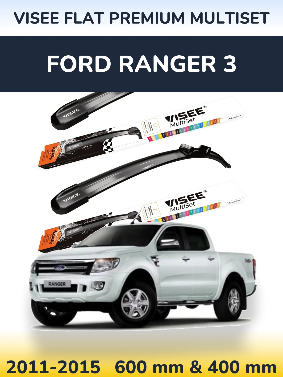 Комплект передних дворников VISEE FLAT PREMIUM MultiSet 600 & 400 мм для Ford Ranger 3 2011-2015