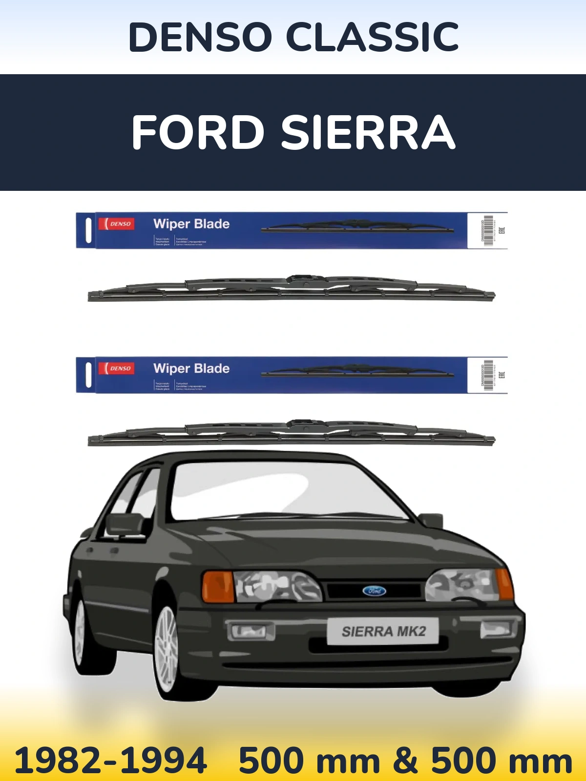 Комплект передних дворников Denso Classic 500 & 500 мм для Ford Sierra 1982-1994