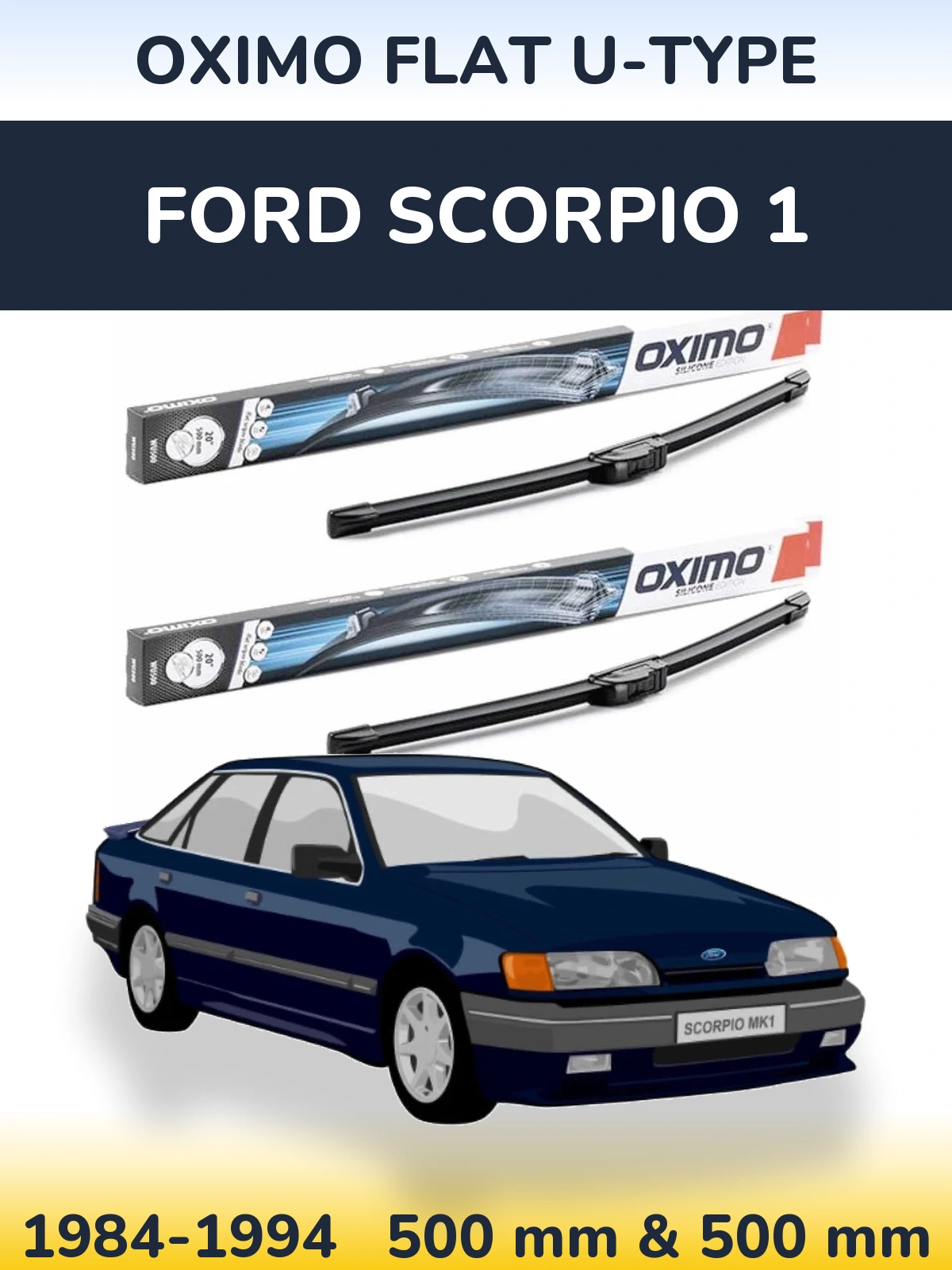 Комплект передних дворников Oximo Flat U-type 500 & 500 мм для Ford Scorpio 1 1984-1994