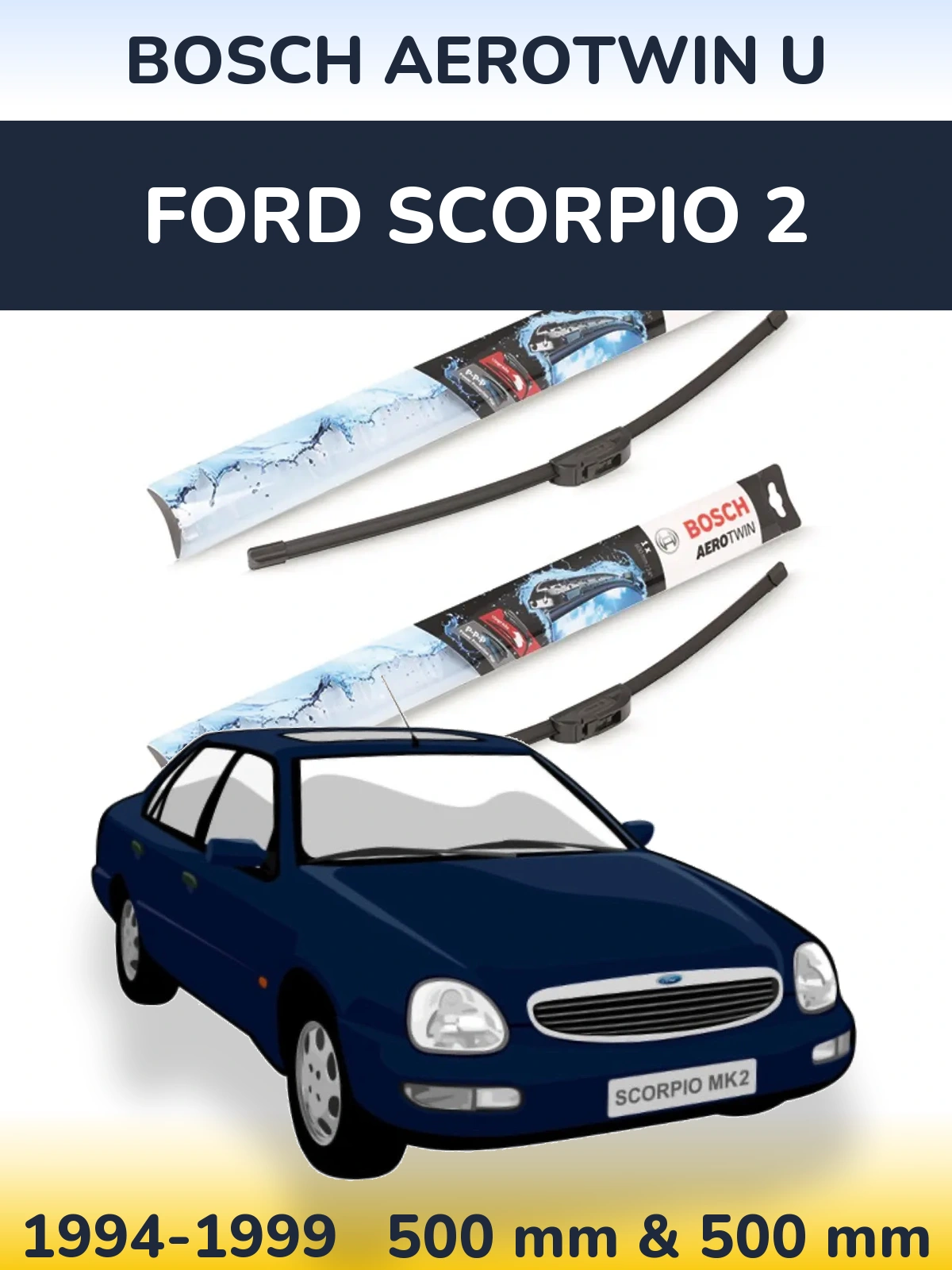 Komplet przednich wycieraczek BOSCH AeroTwin U 500 & 500 mm do Ford Scorpio 2 1994-1999