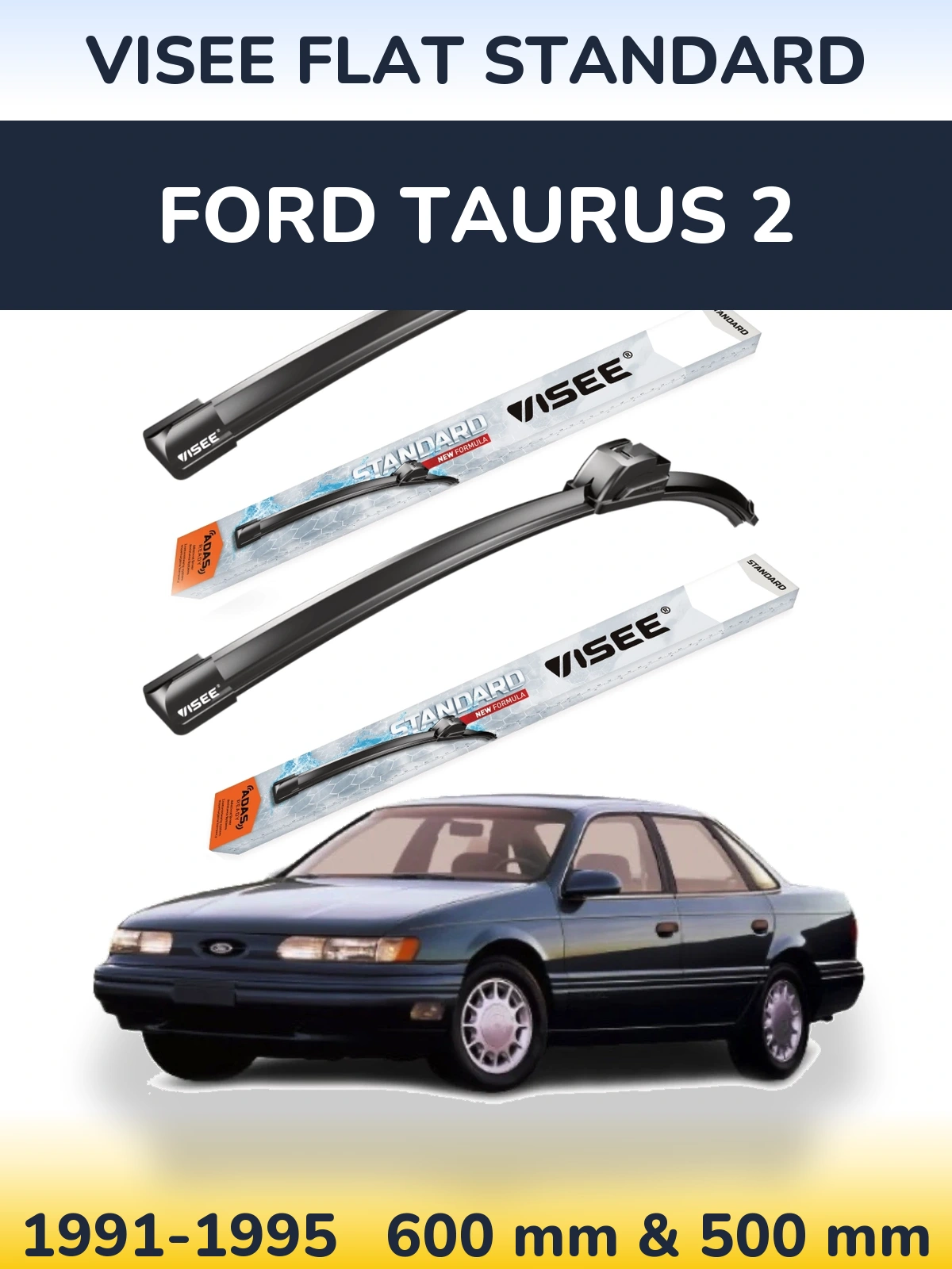 Комплект передних дворников VISEE FLAT STANDARD 600 & 500 мм для Ford Taurus 2 1991-1995