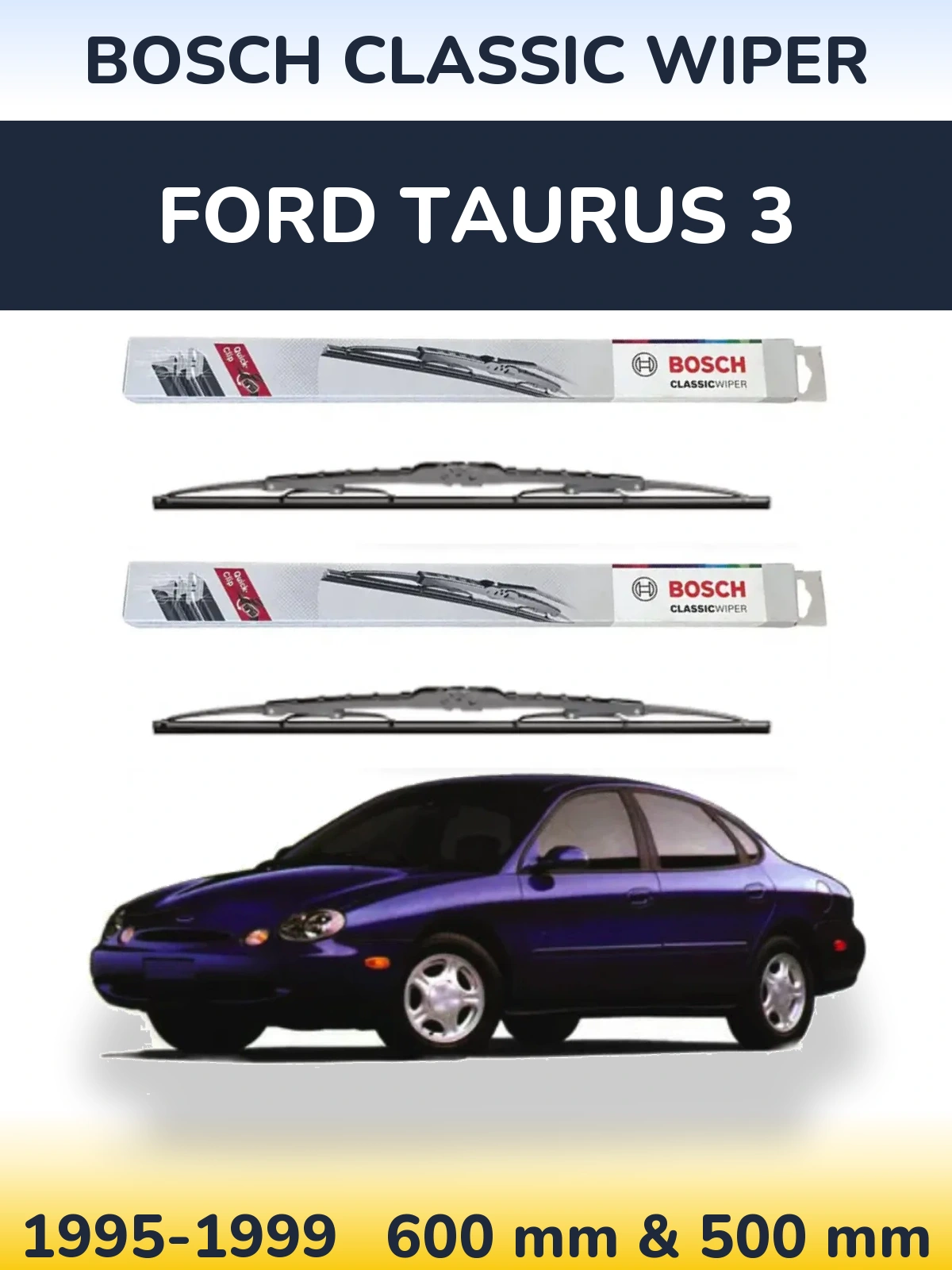 Комплект передних дворников BOSCH Classic Wiper 600 & 500 мм для Ford Taurus 3 1995-1999