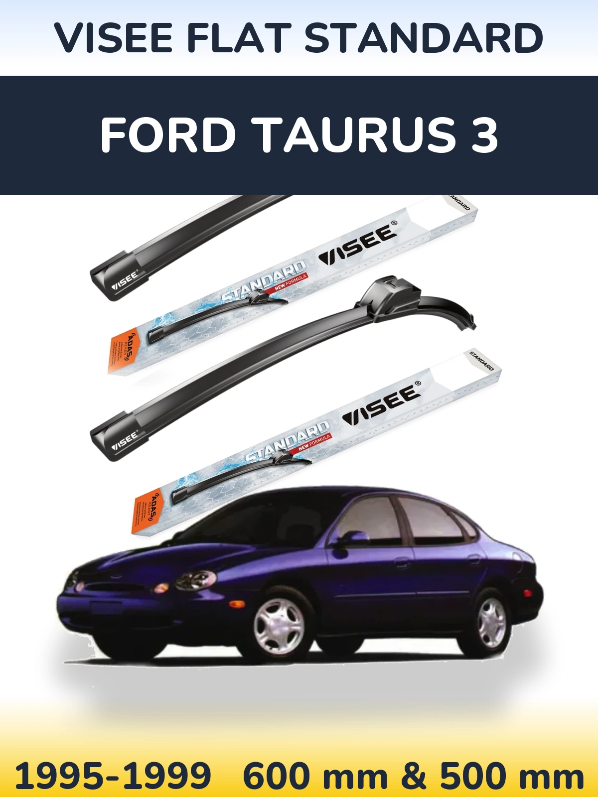 Комплект передних дворников VISEE FLAT STANDARD 600 & 500 мм для Ford Taurus 3 1995-1999