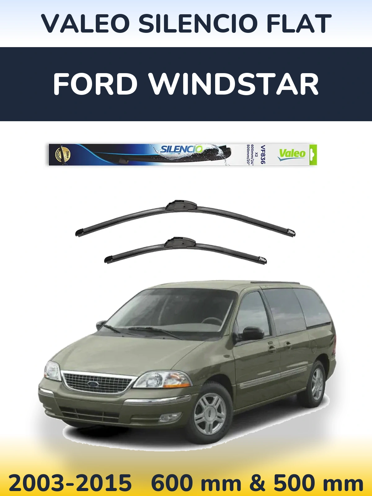 Комплект передних дворников Valeo Silencio Flat 600 & 500 мм для Ford Windstar 2003-2015
