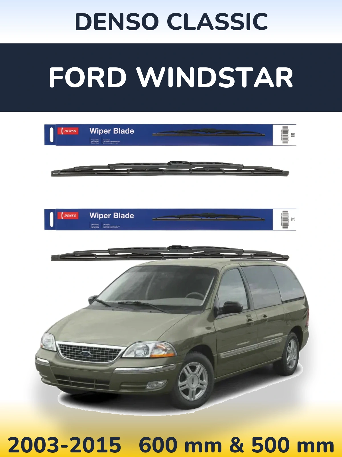 Комплект передних дворников Denso Classic 600 & 500 мм для Ford Windstar 2003-2015