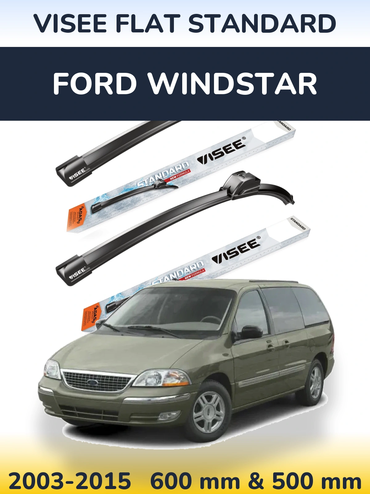 Комплект передних дворников VISEE FLAT STANDARD 600 & 500 мм для Ford Windstar 2003-2015
