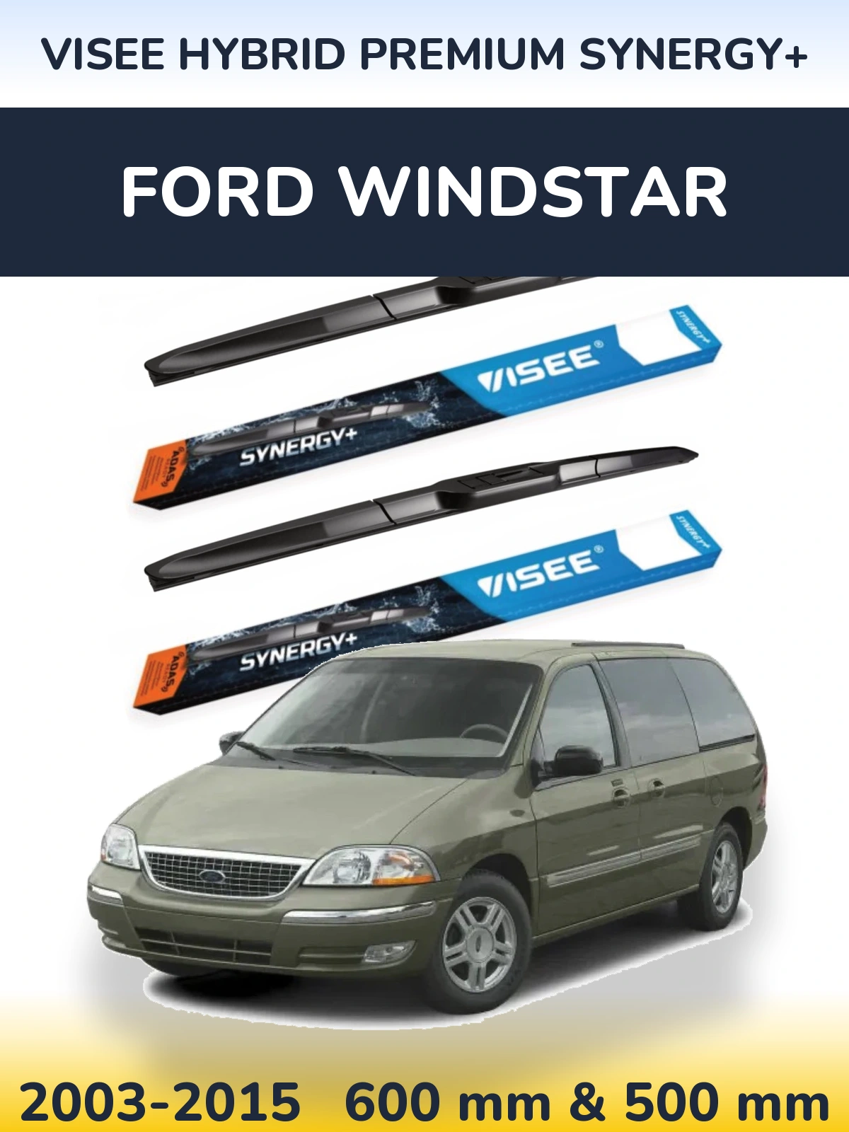 Комплект передних дворников VISEE HYBRID PREMIUM SYNERGY+ 600 & 500 мм для Ford Windstar 2003-2015