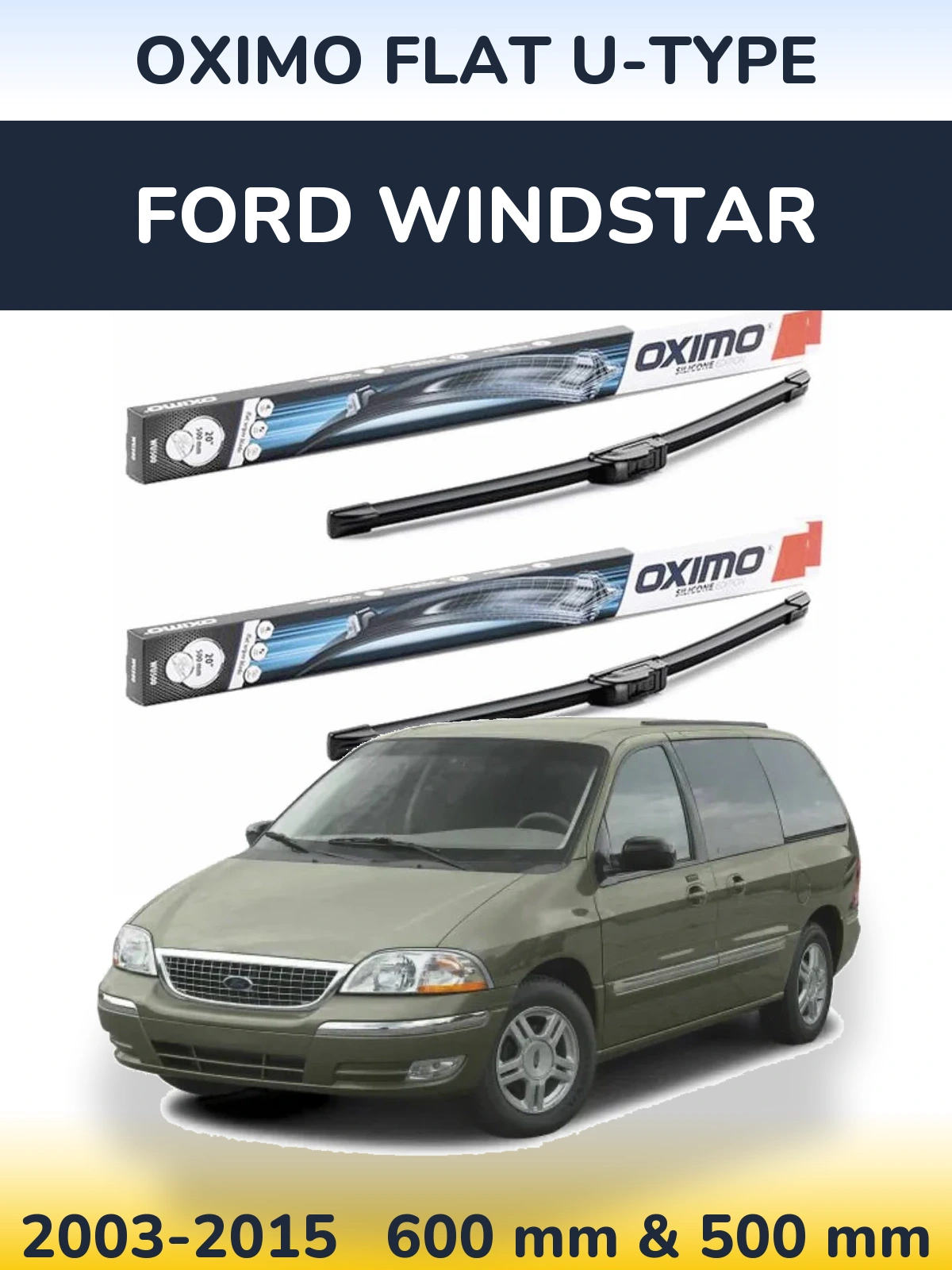 Комплект передних дворников Oximo Flat U-type 600 & 500 мм для Ford Windstar 2003-2015