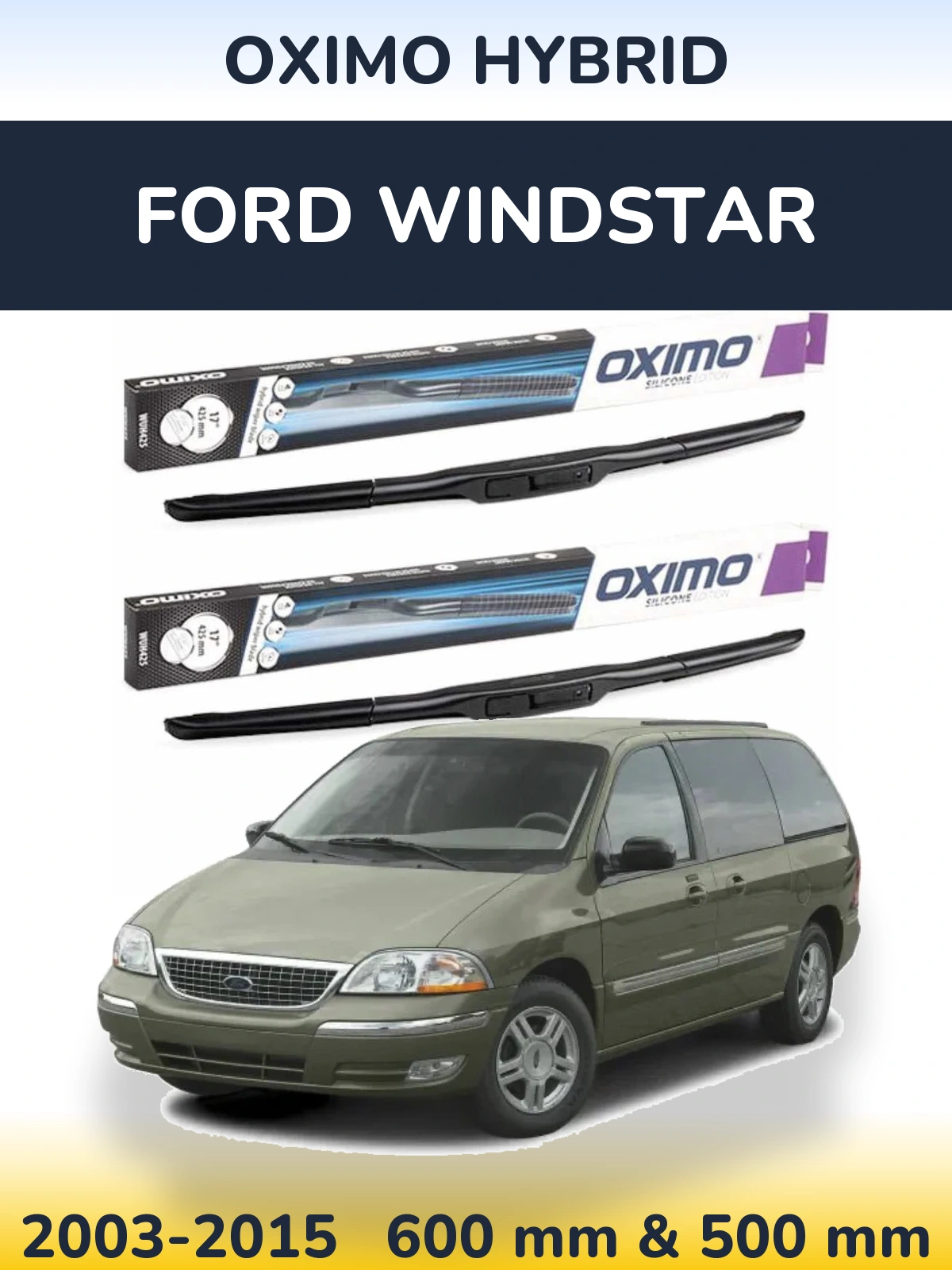 Комплект передних дворников Oximo Hybrid 600 & 500 мм для Ford Windstar 2003-2015