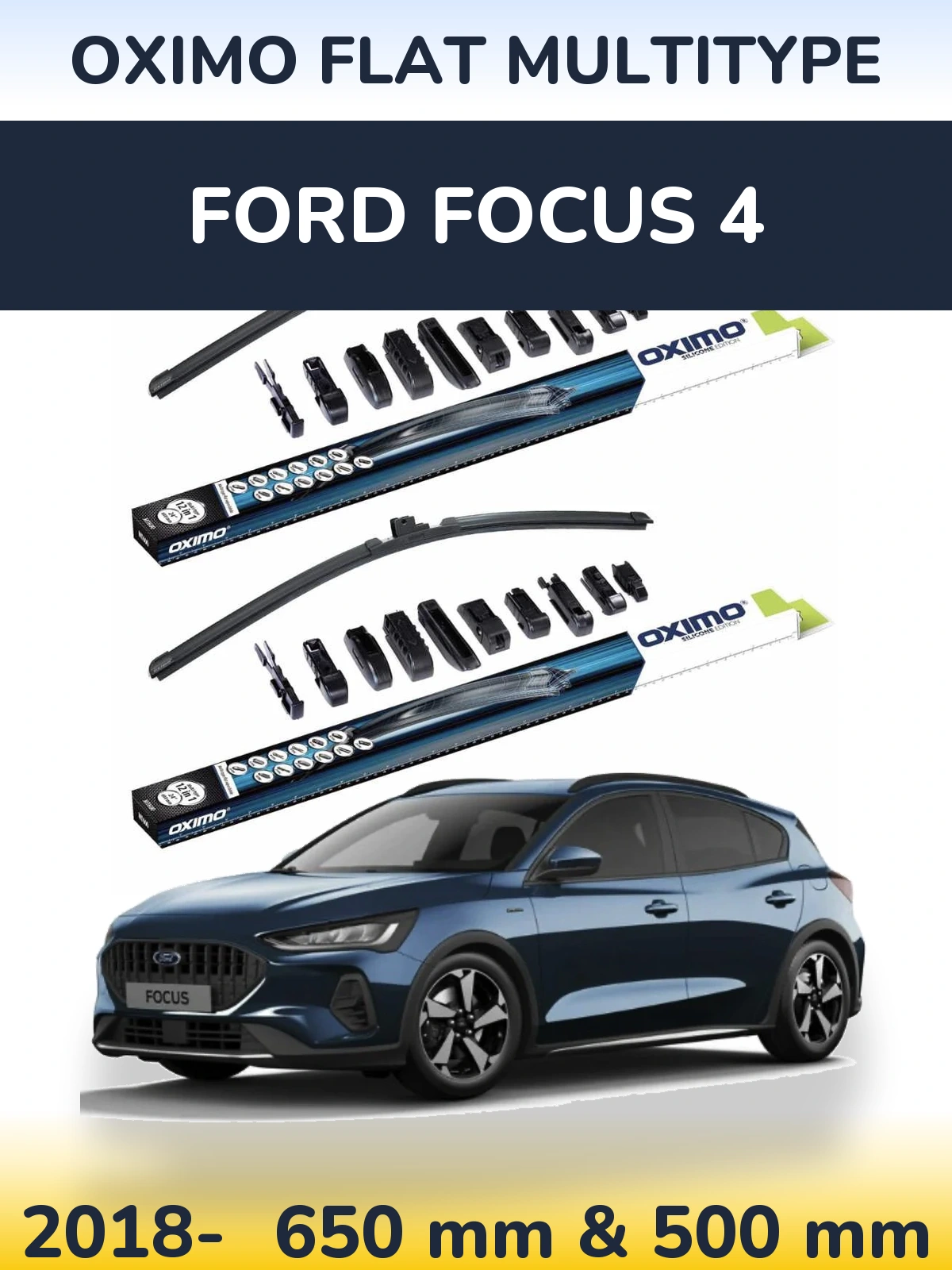 Komplet przednich wycieraczek Oximo Flat MultiType 650 & 500 mm do Ford Focus 4 2018-2026