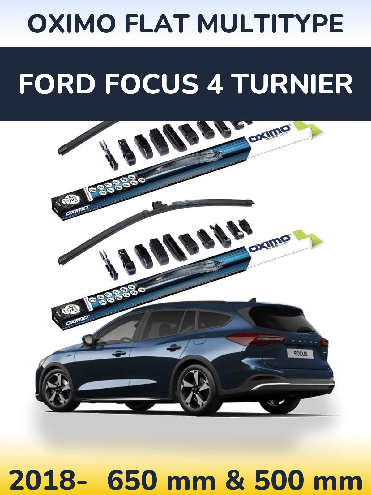 Komplet przednich wycieraczek Oximo Flat MultiType 650 & 500 mm do Ford Focus 4 Turnier 2018-2026
