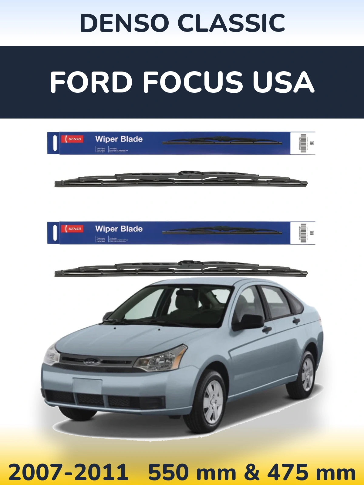 Komplet przednich wycieraczek Denso Classic 550 & 475 mm do Ford Focus USA 2007-2011