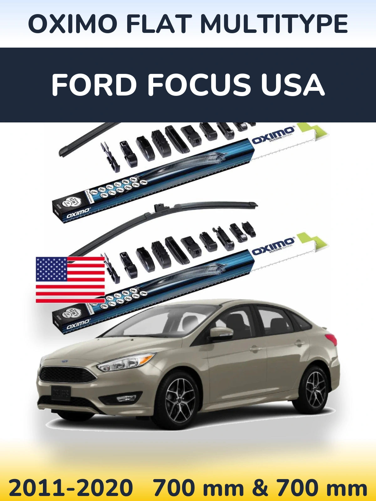 Комплект передних дворников Oximo Flat MultiТипe 700 & 700 мм для Ford Focus USA 2011-2020
