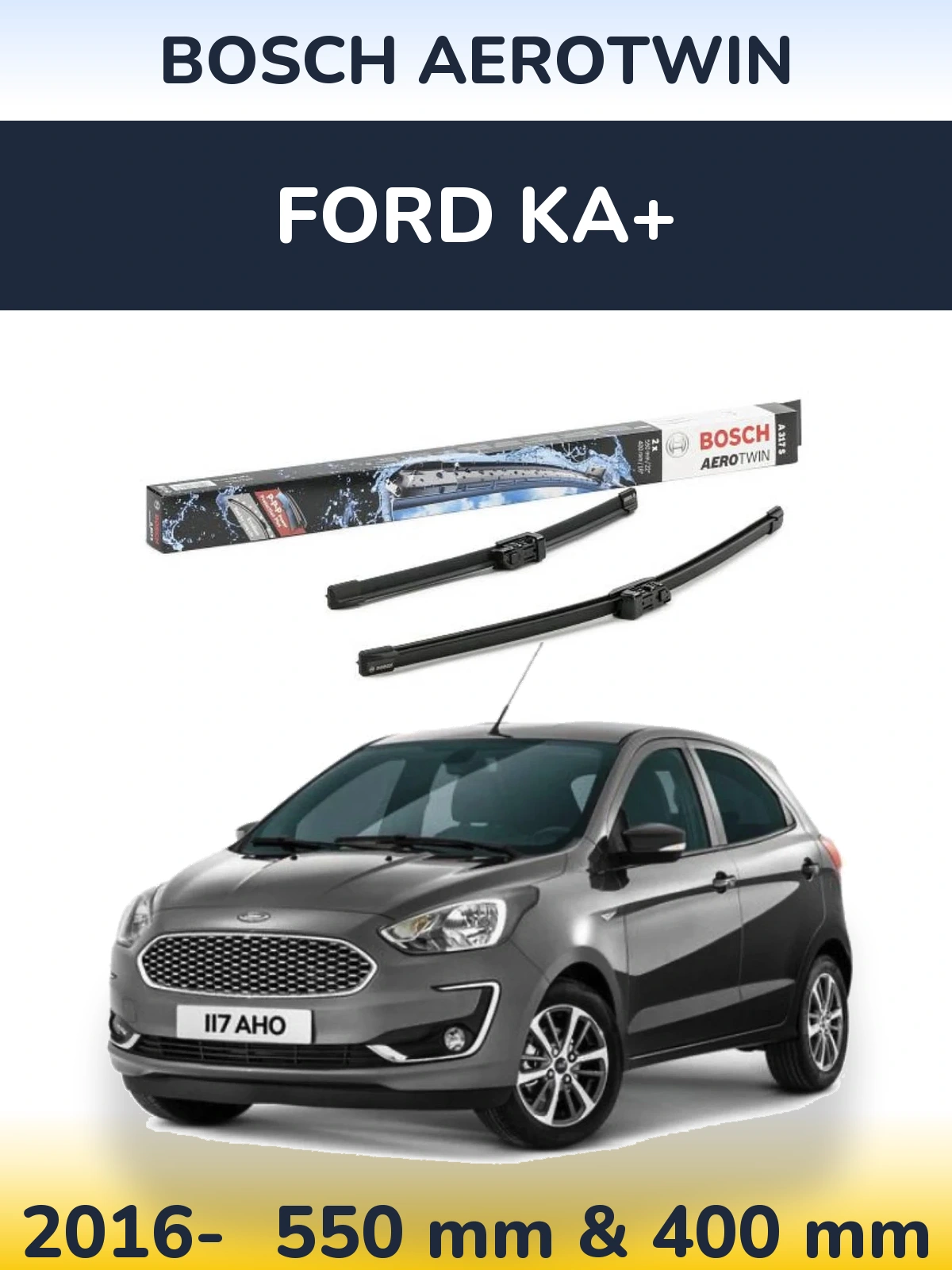 Комплект передних дворников BOSCH AeroTwin 550 & 400 мм для Ford Ka+ 2016-2026