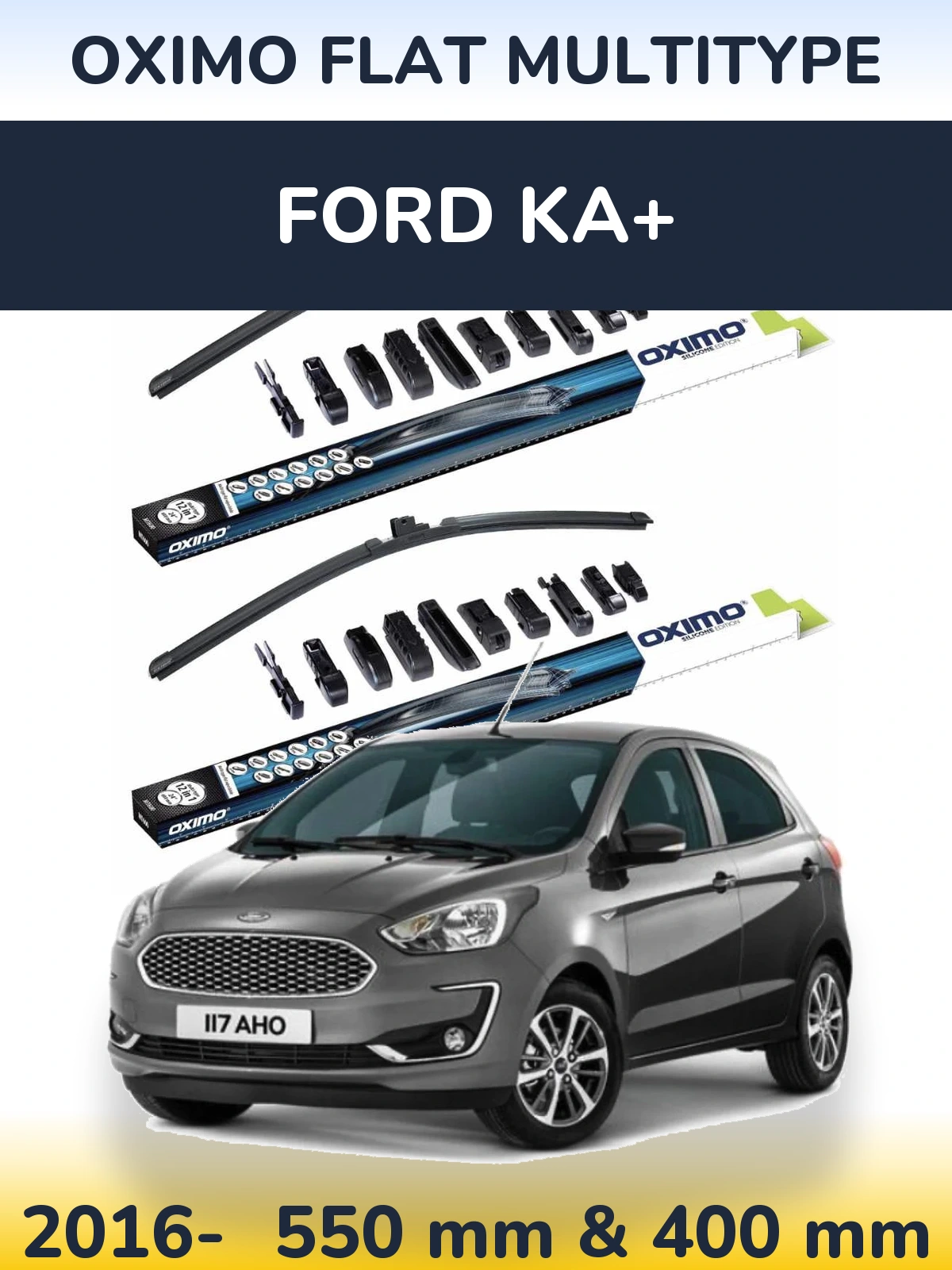 Комплект передних дворников Oximo Flat MultiТипe 550 & 400 мм для Ford Ka+ 2016-2026