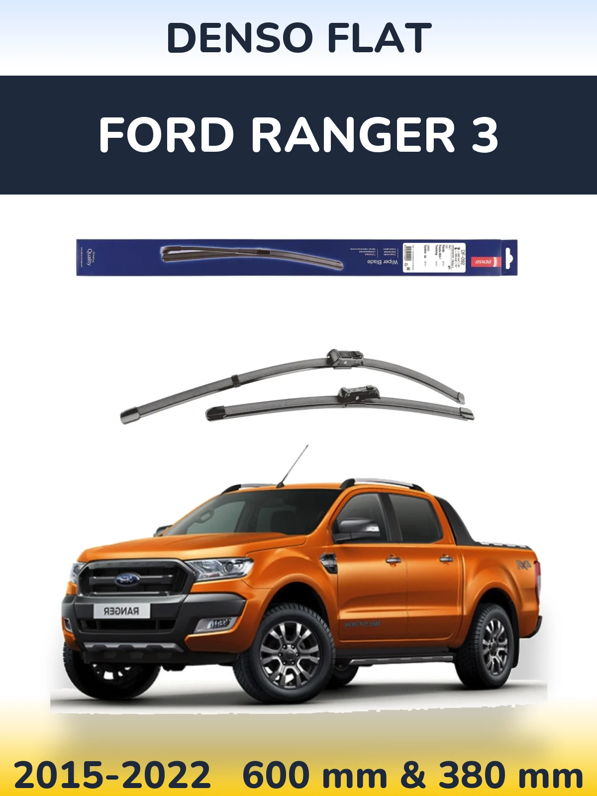 Komplet przednich wycieraczek Denso Flat 600 & 380 mm do Ford Ranger 3 2015-2022