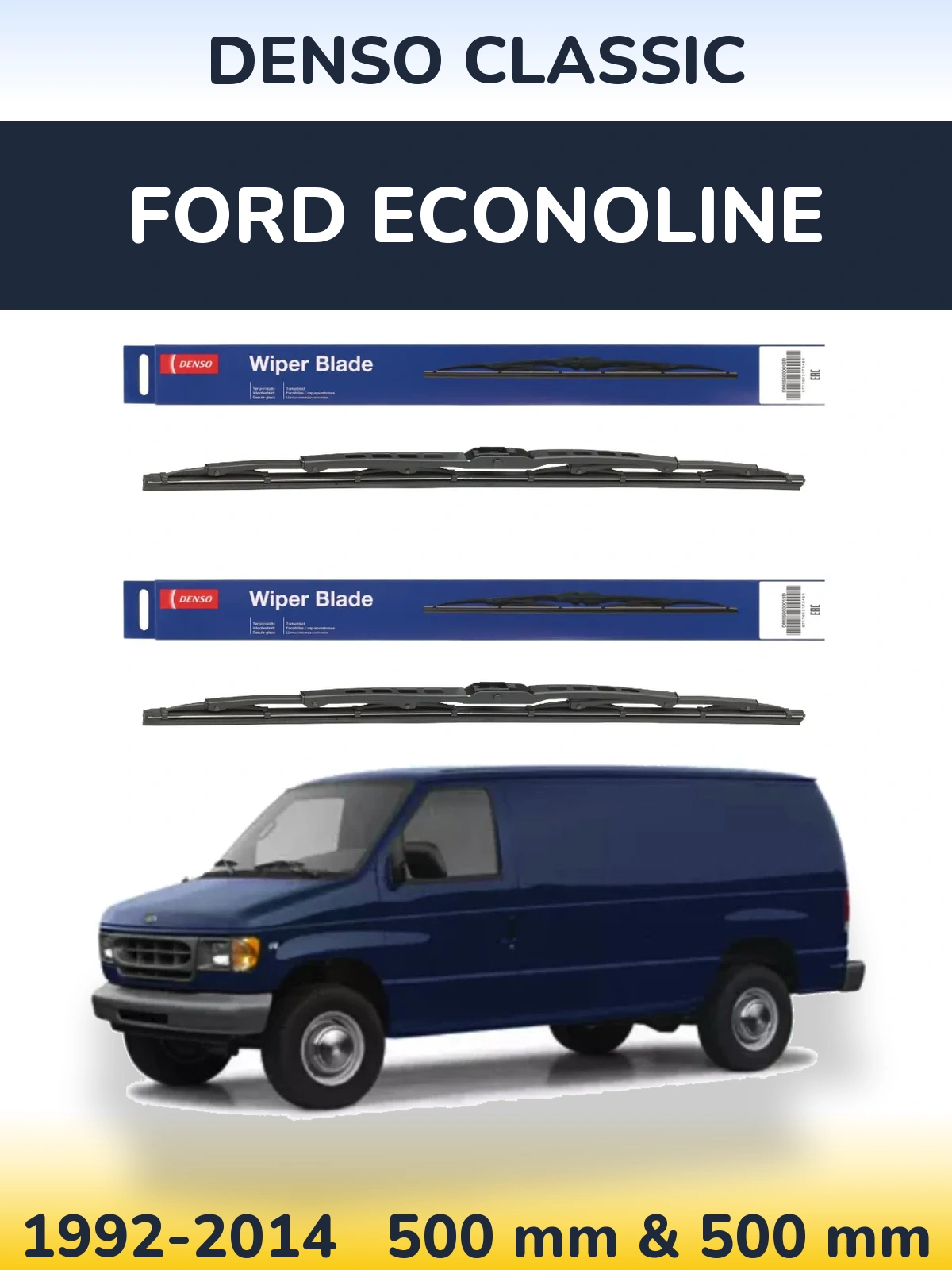 Front wiper blade set Denso Classic 500 & 500 mm for Ford Econoline 1992-2014