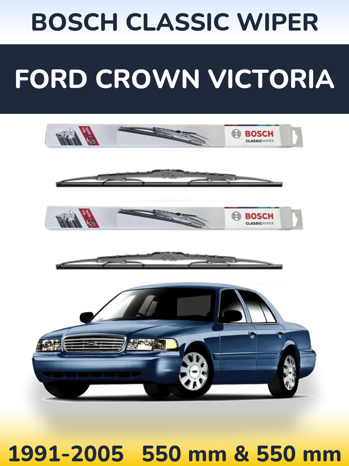 Komplet przednich wycieraczek BOSCH Classic Wiper 550 & 550 mm do Ford Crown Victoria 1991-2005