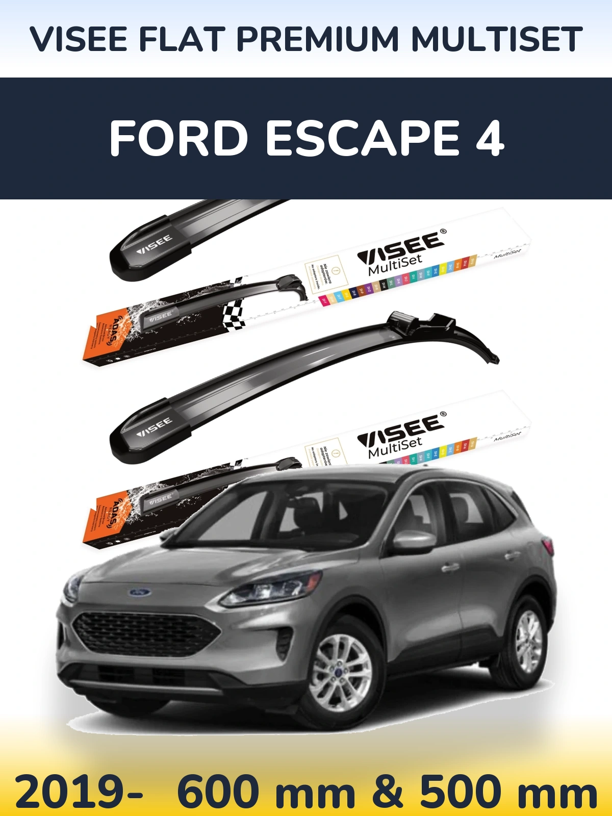 Komplet przednich wycieraczek VISEE FLAT PREMIUM MultiSet 600 & 500 mm do Ford Escape 4 2019-2026