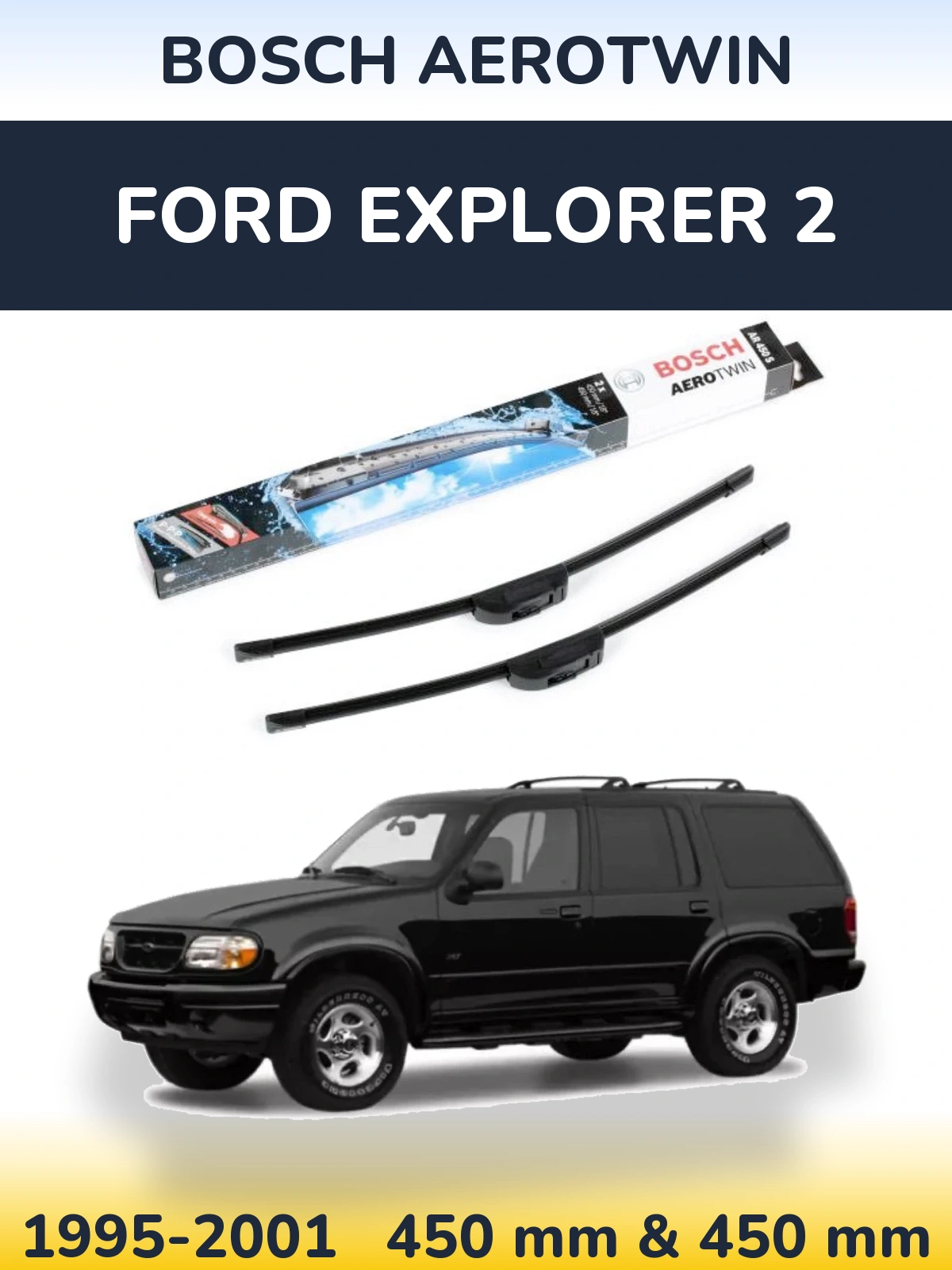 Front wiper blade set BOSCH AeroTwin 450 & 450 mm for Ford Explorer 2 1995-2001