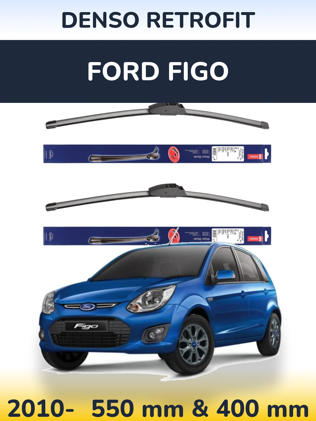 Комплект передних дворников Denso Retrofit 550 & 400 мм для Ford Figo 2010-2026