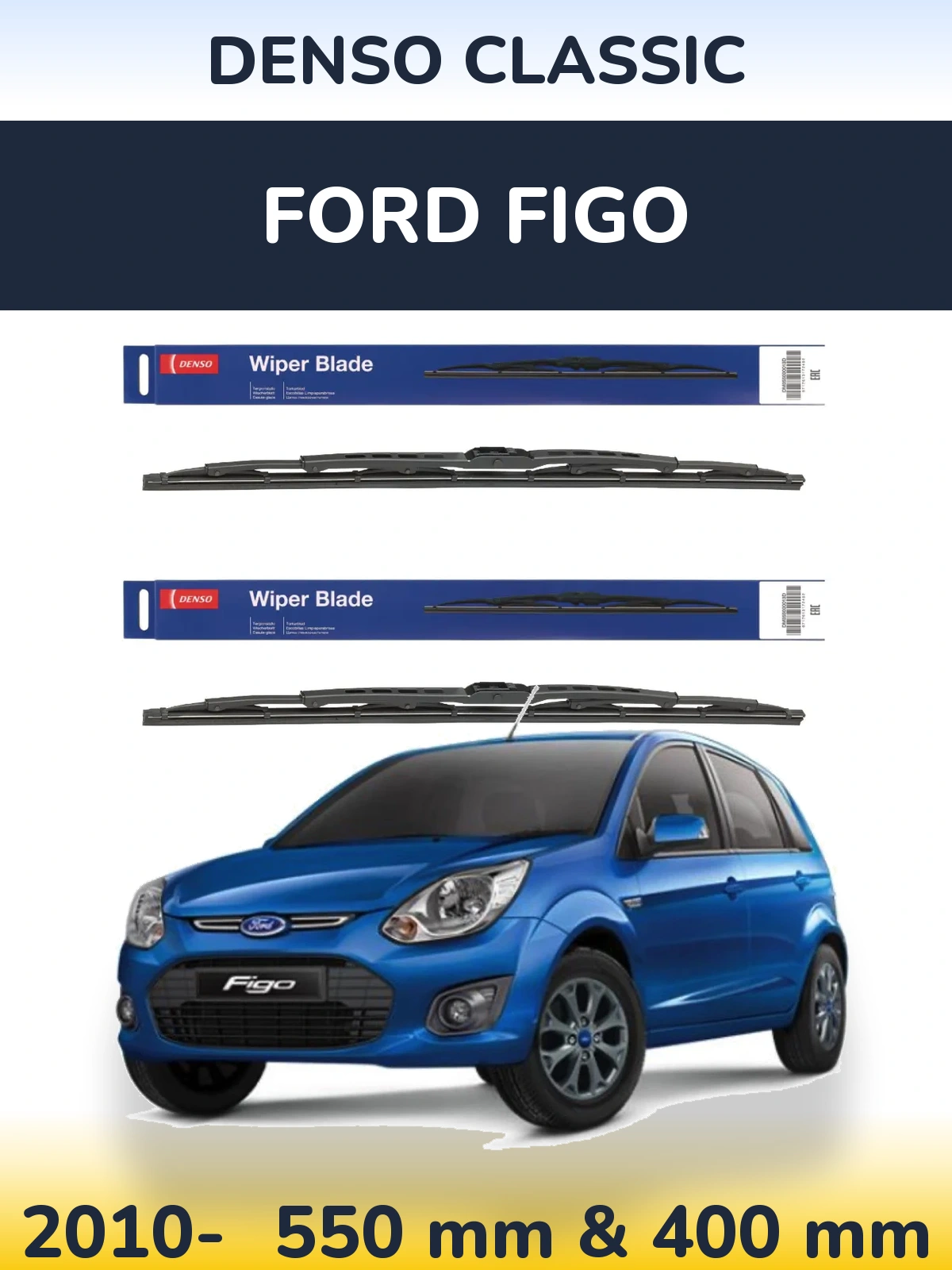 Front wiper blade set Denso Classic 550 & 400 mm for Ford Figo 2010-2026