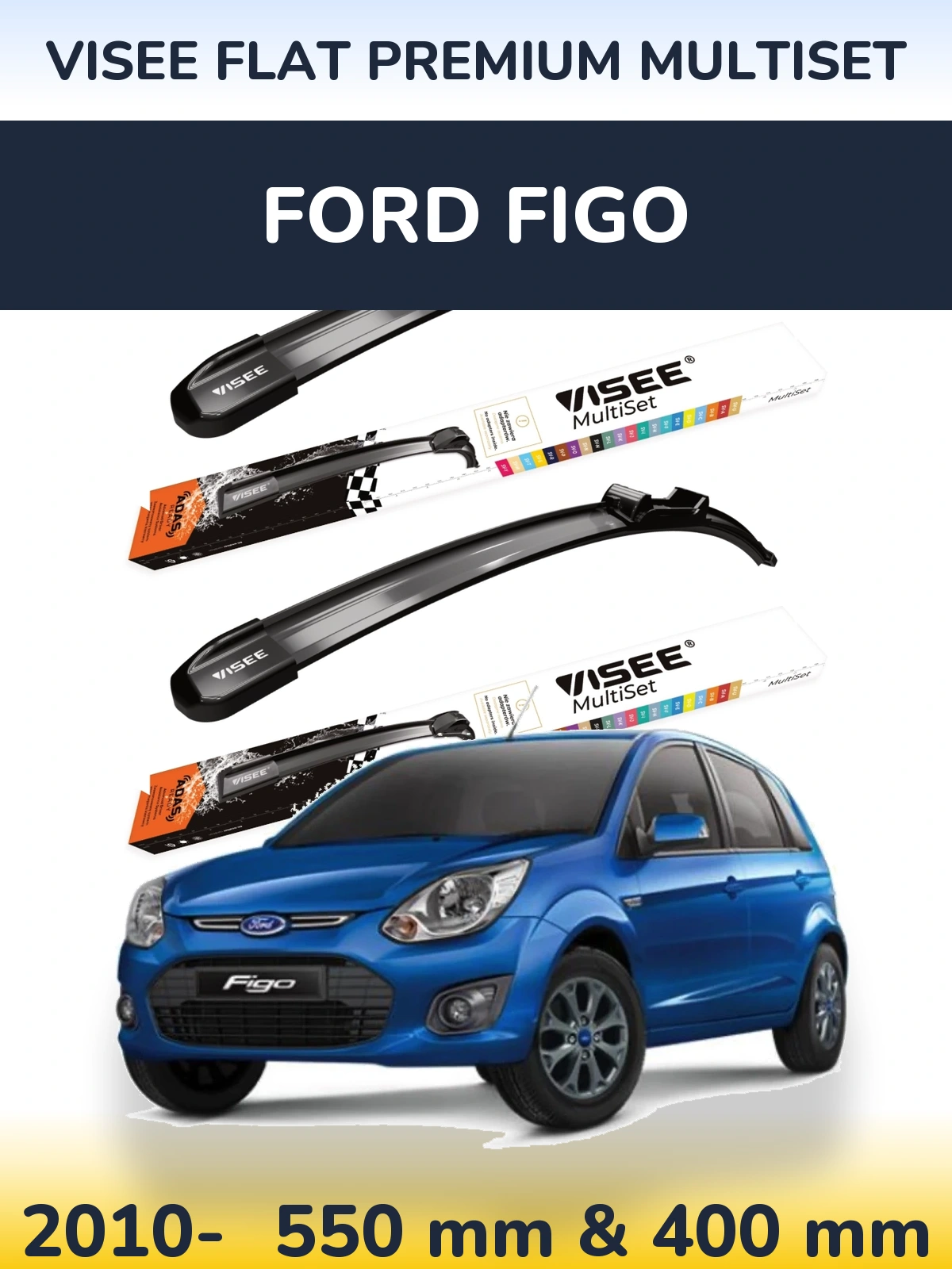 Комплект передних дворников VISEE FLAT PREMIUM MultiSet 550 & 400 мм для Ford Figo 2010-2026