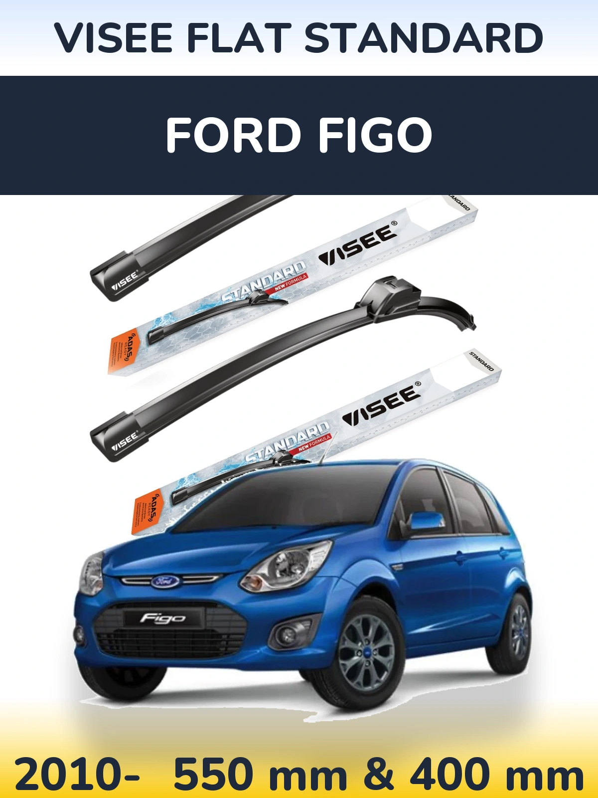 Комплект передних дворников VISEE FLAT STANDARD 550 & 400 мм для Ford Figo 2010-2026