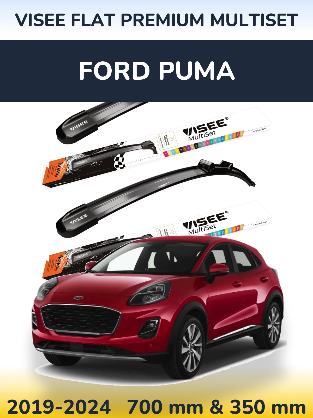 Komplet przednich wycieraczek VISEE FLAT PREMIUM MultiSet 700 & 350 mm do Ford Puma 2019-2024