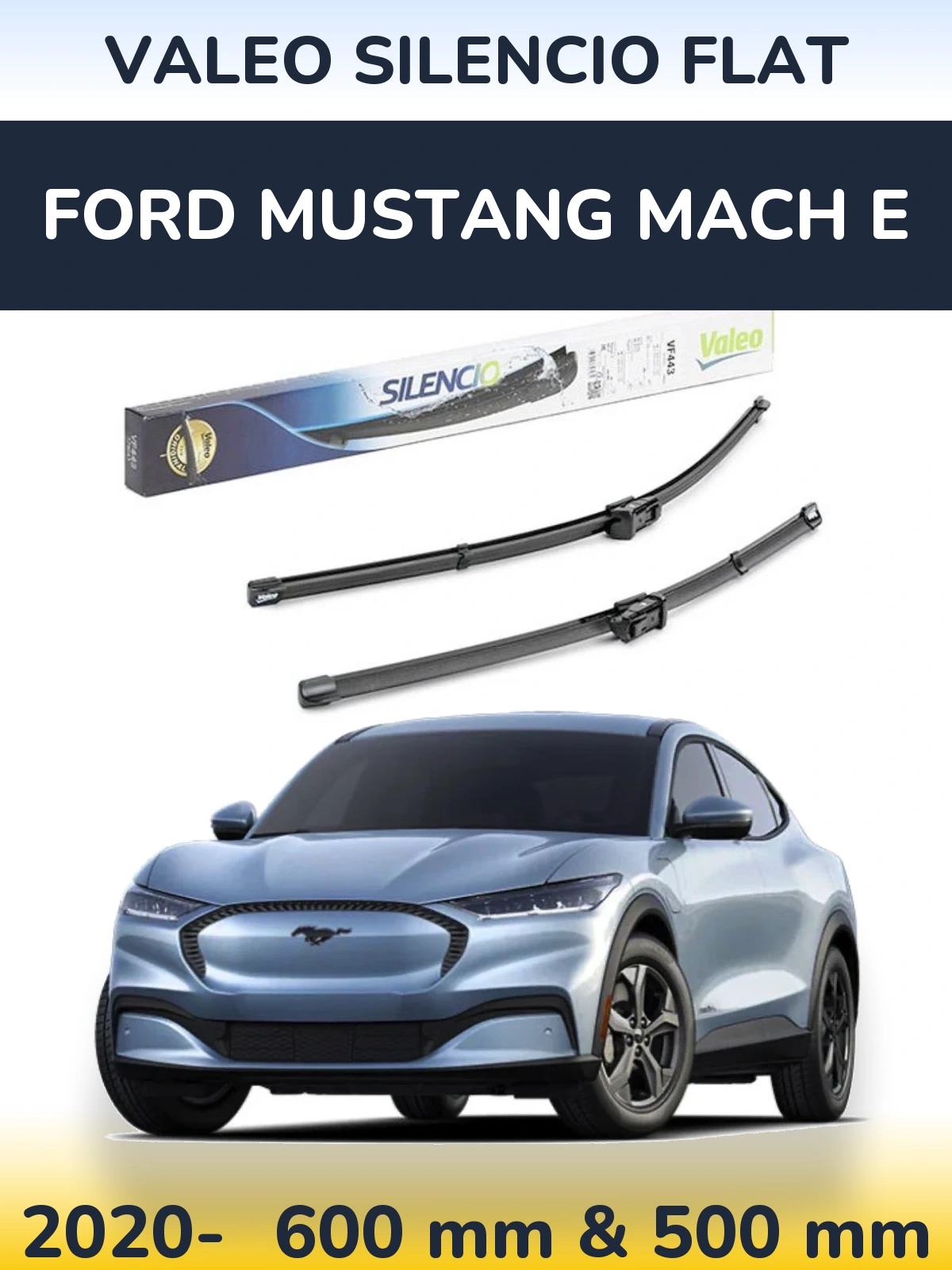 Комплект передних дворников Valeo Silencio Flat 600 & 500 мм для Ford Mustang Mach E 2020-2026