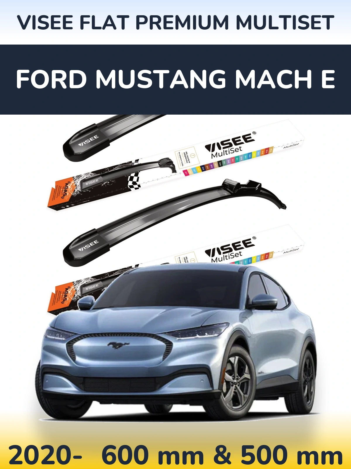 Комплект передних дворников VISEE FLAT PREMIUM MultiSet 600 & 500 мм для Ford Mustang Mach E 2020-2026