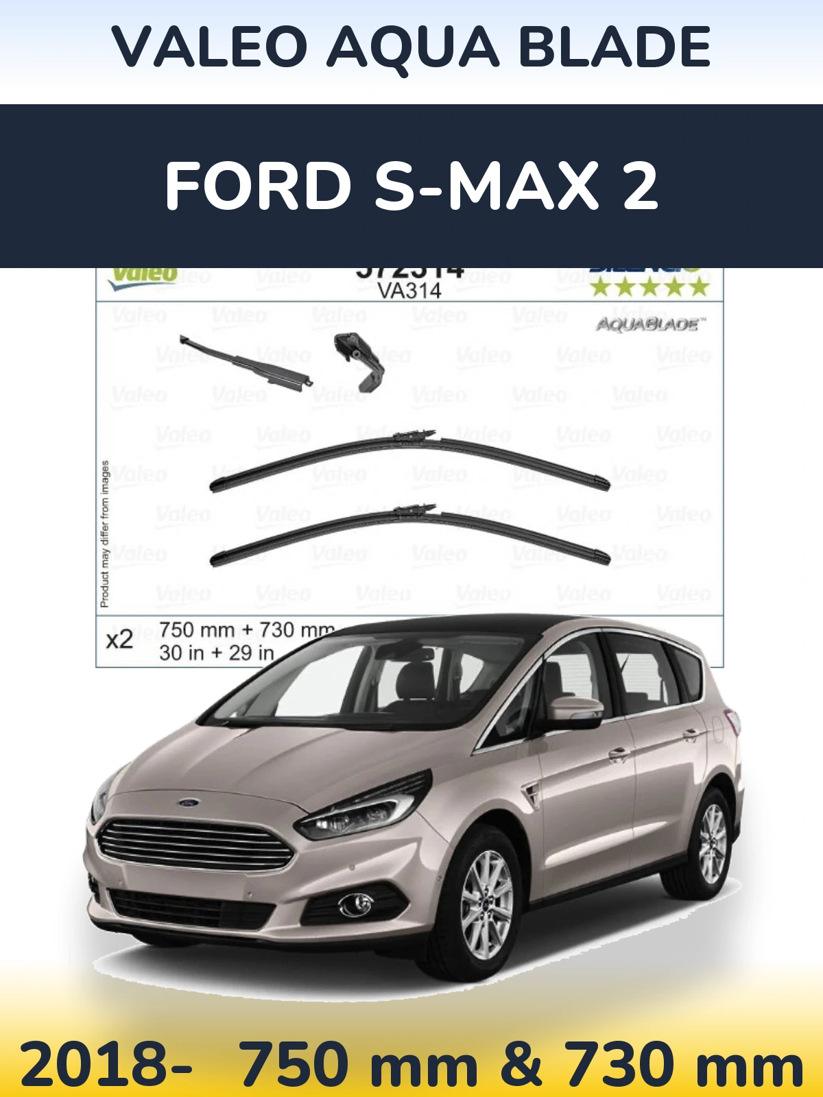 Komplet przednich wycieraczek Valeo Aqua Blade 750 & 730 mm do Ford S-MAX 2 2018-2026