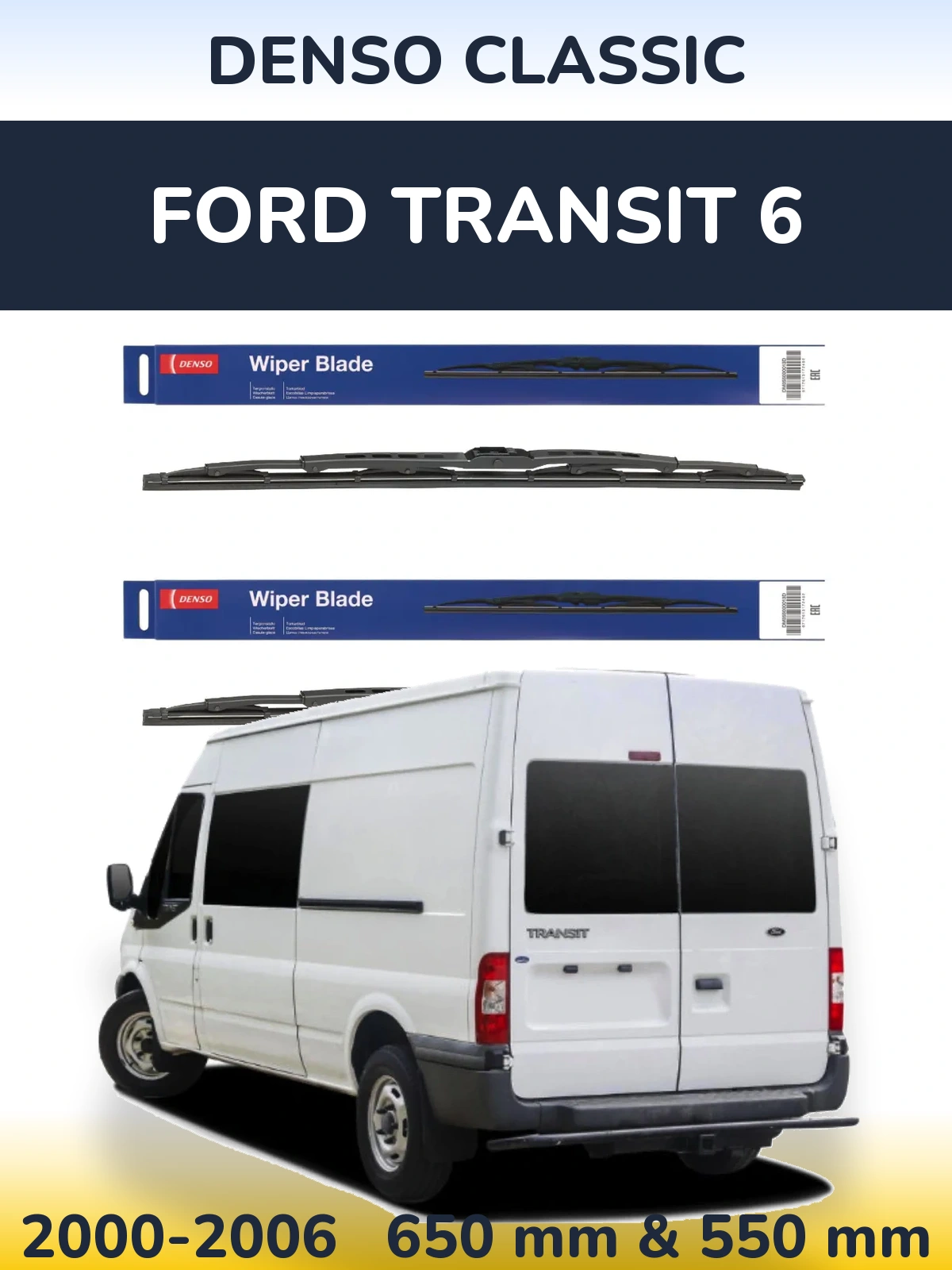 Komplet przednich wycieraczek Denso Classic 650 & 550 mm do Ford Transit 6 2000-2006
