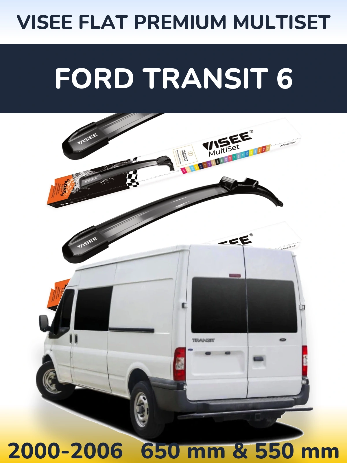 Komplet przednich wycieraczek VISEE FLAT PREMIUM MultiSet 650 & 550 mm do Ford Transit 6 2000-2006