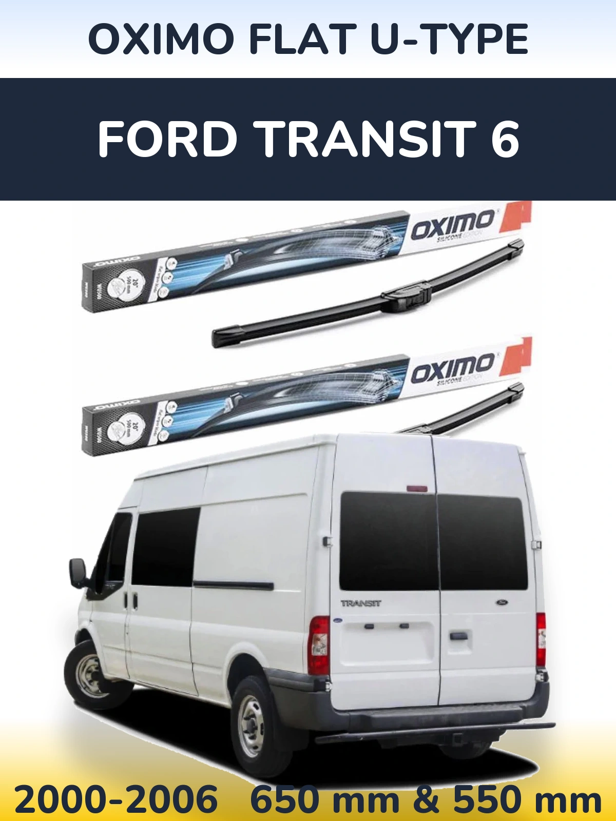 Комплект передних дворников Oximo Flat U-type 650 & 550 мм для Ford Transit 6 2000-2006