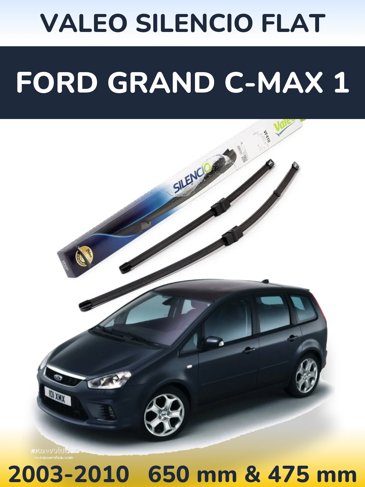 Комплект передніх щіток Valeo Silencio Flat 650 & 475 мм для Ford Grand C-MAX 1 2003-2010